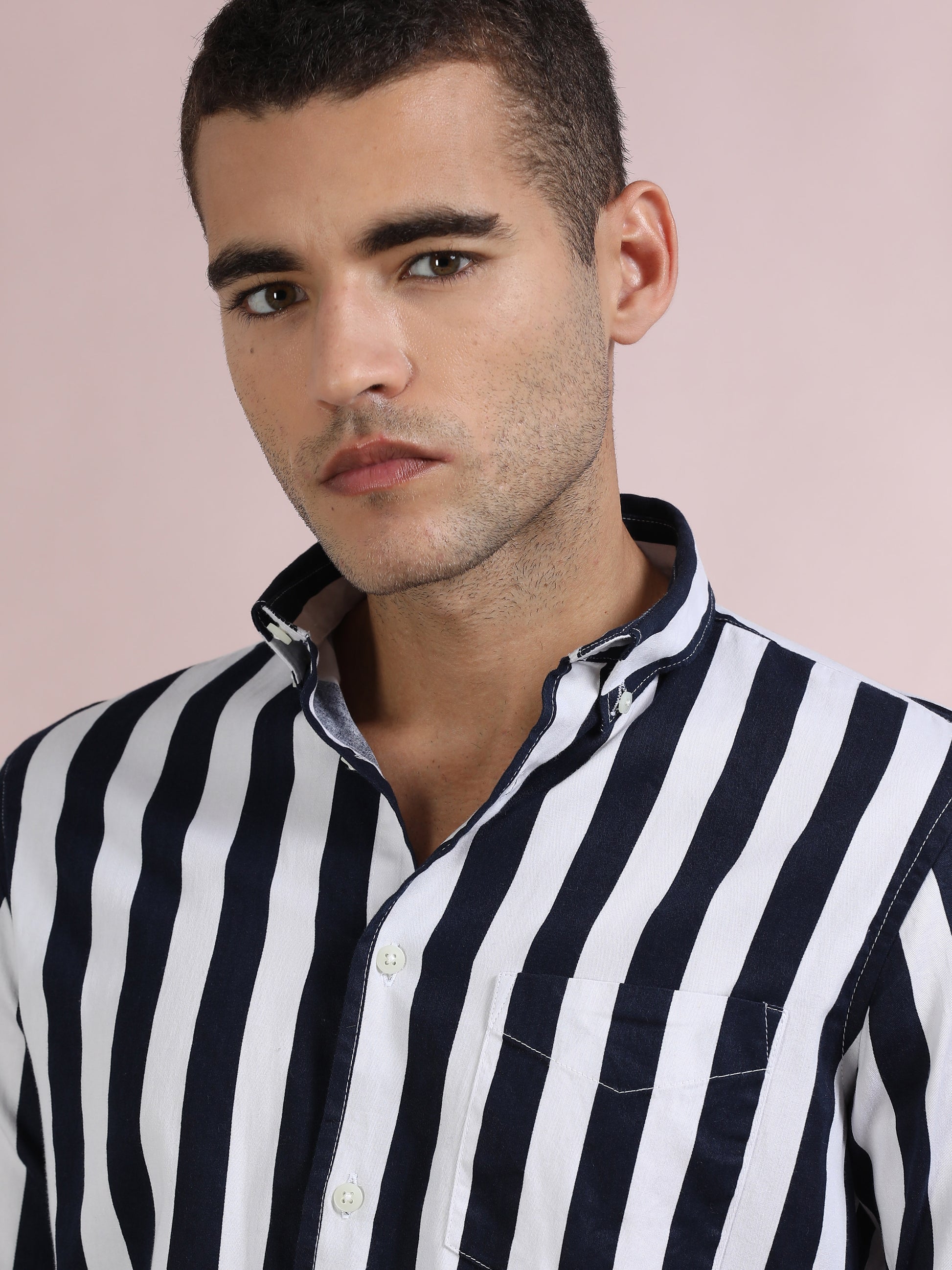 Black and White Striped Shirt for Men