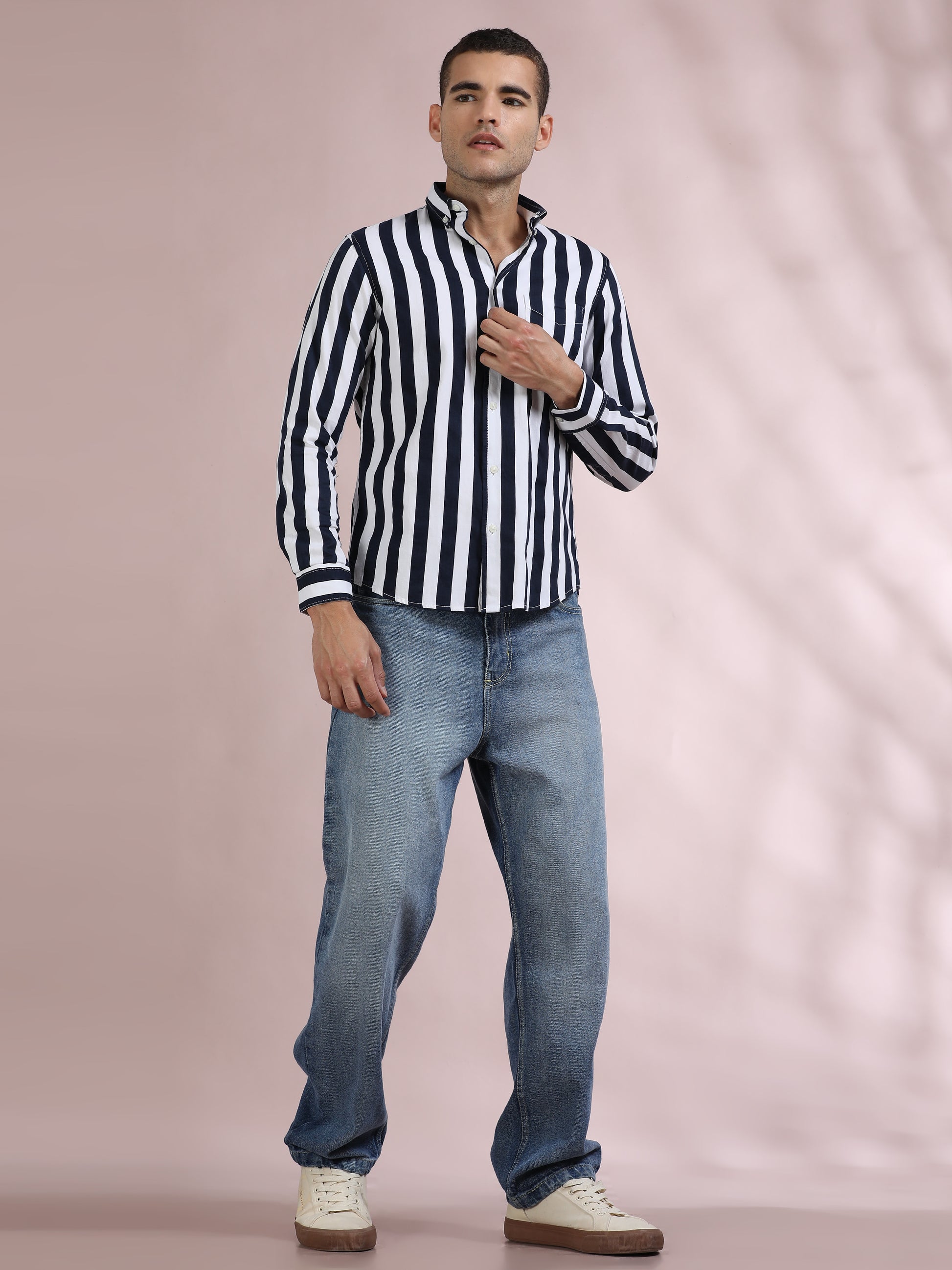 Black and White Striped Shirt for Men