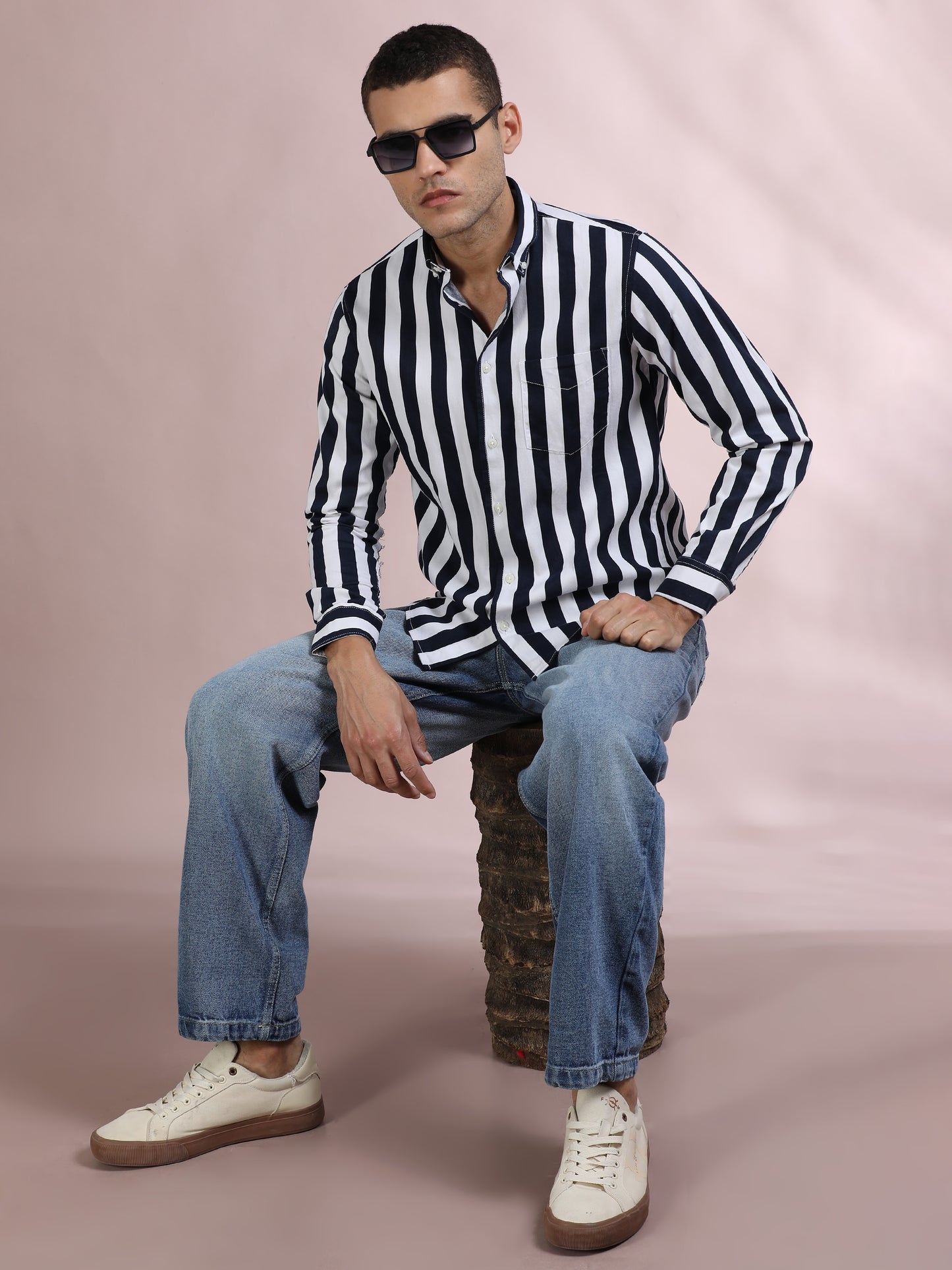 Black and White Striped Shirt for Men