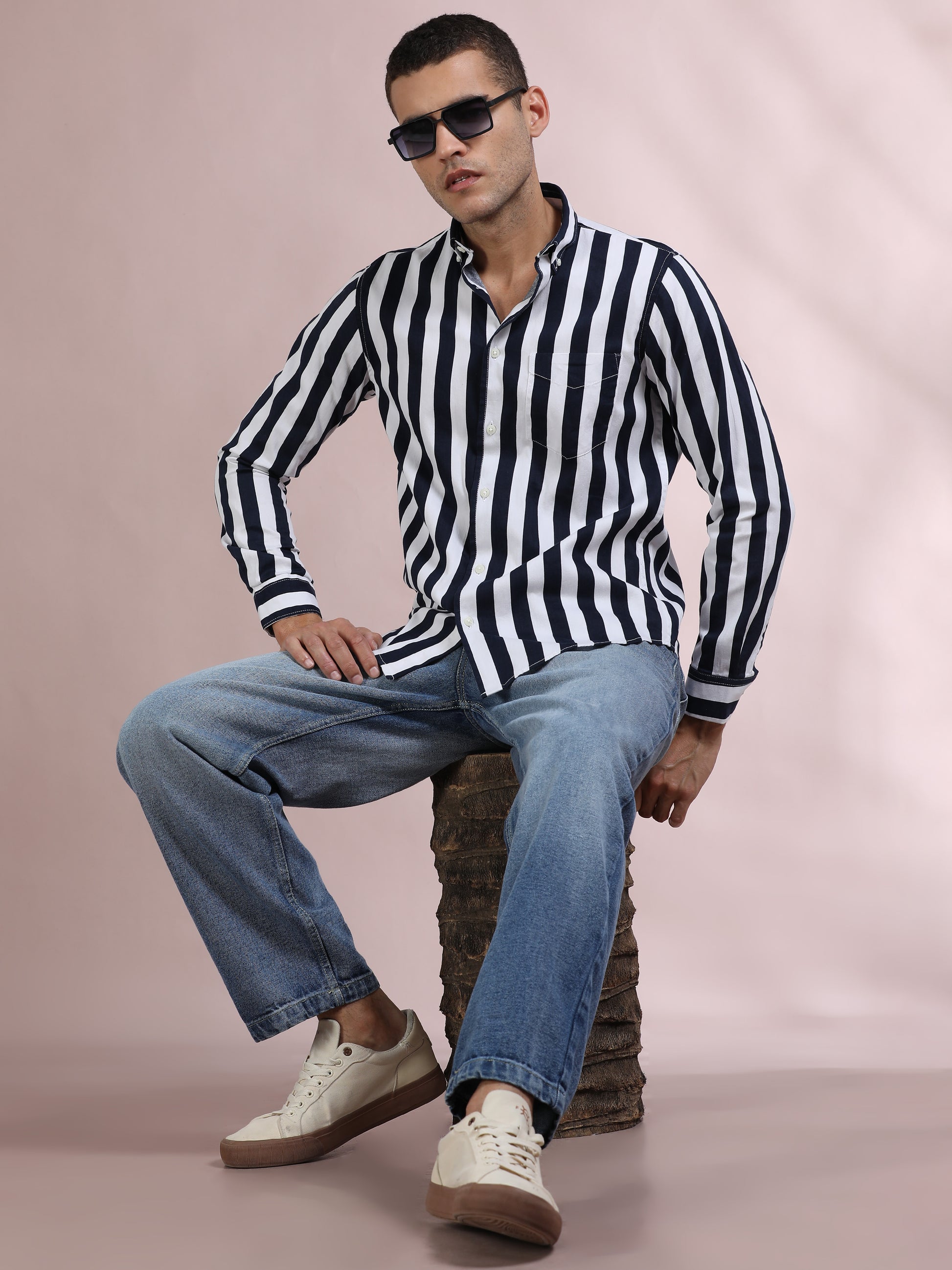 Black and White Striped Shirt for Men