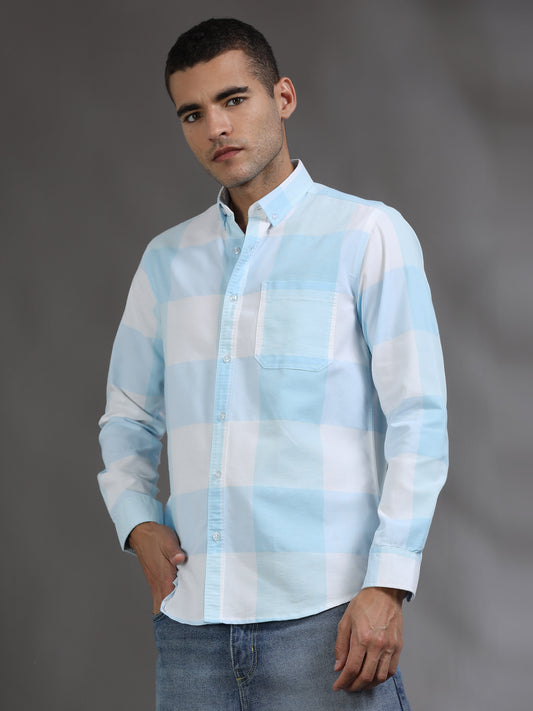 Light Blue and White Check Shirt for Men