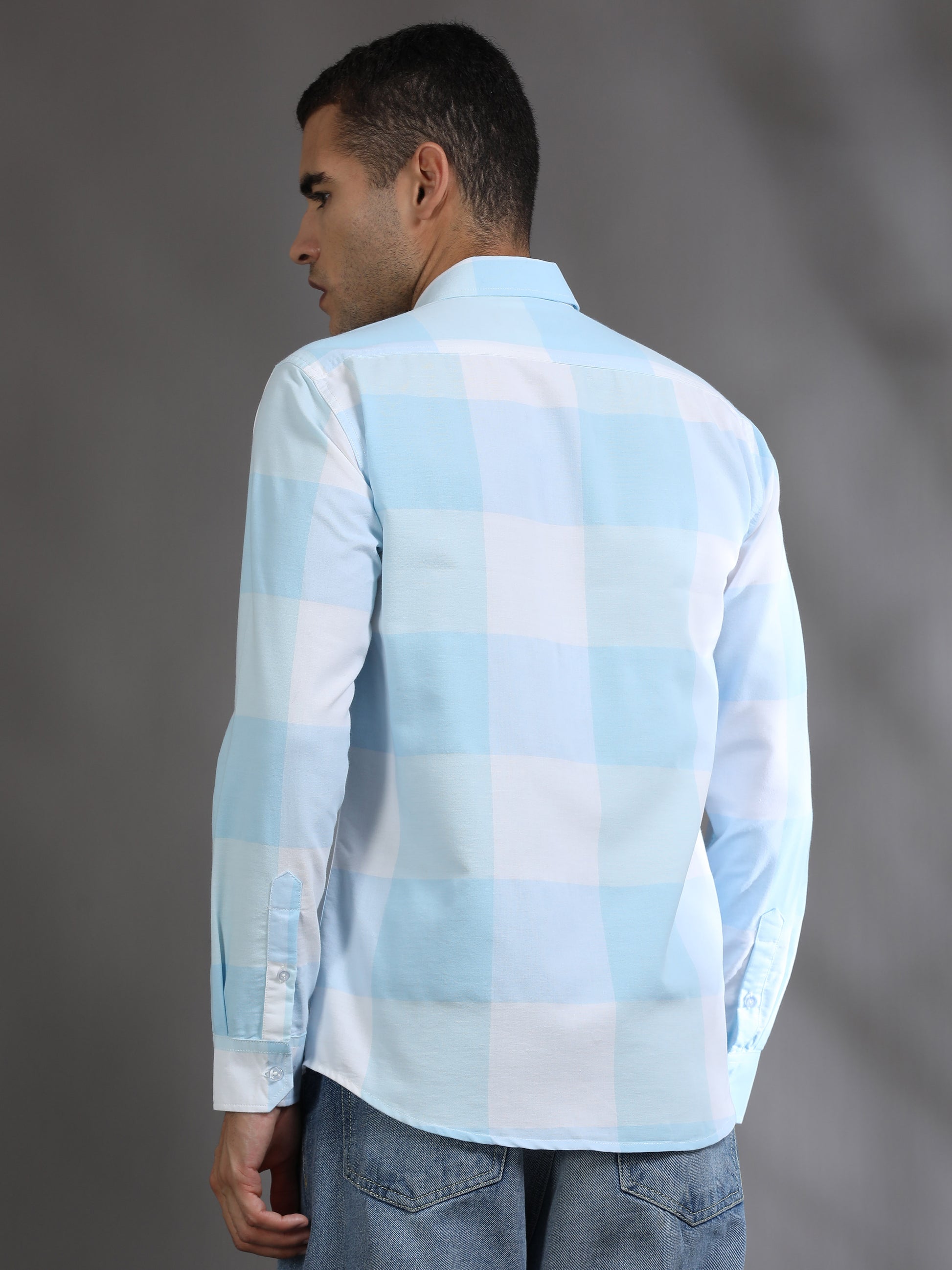 Light Blue and White Check Shirt for Men