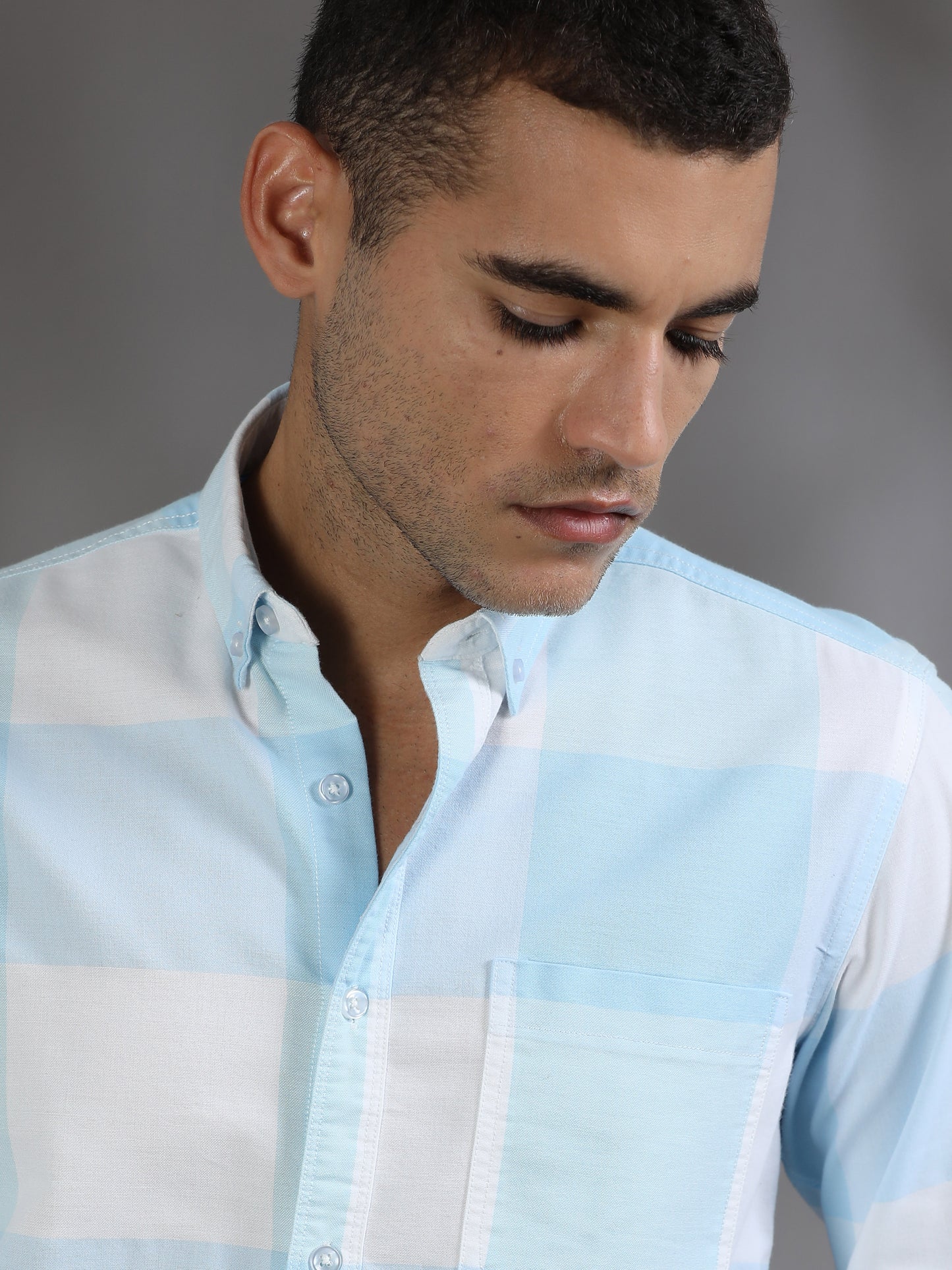 Light Blue and White Check Shirt for Men