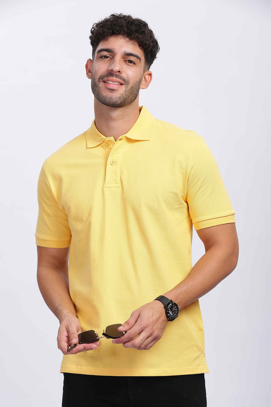 Cotton Yellow Polo T Shirt for Men