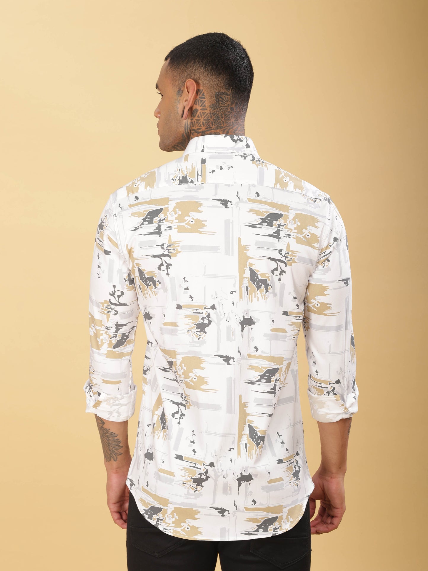  Grey & Golden Abstract Printed Shirt for Men