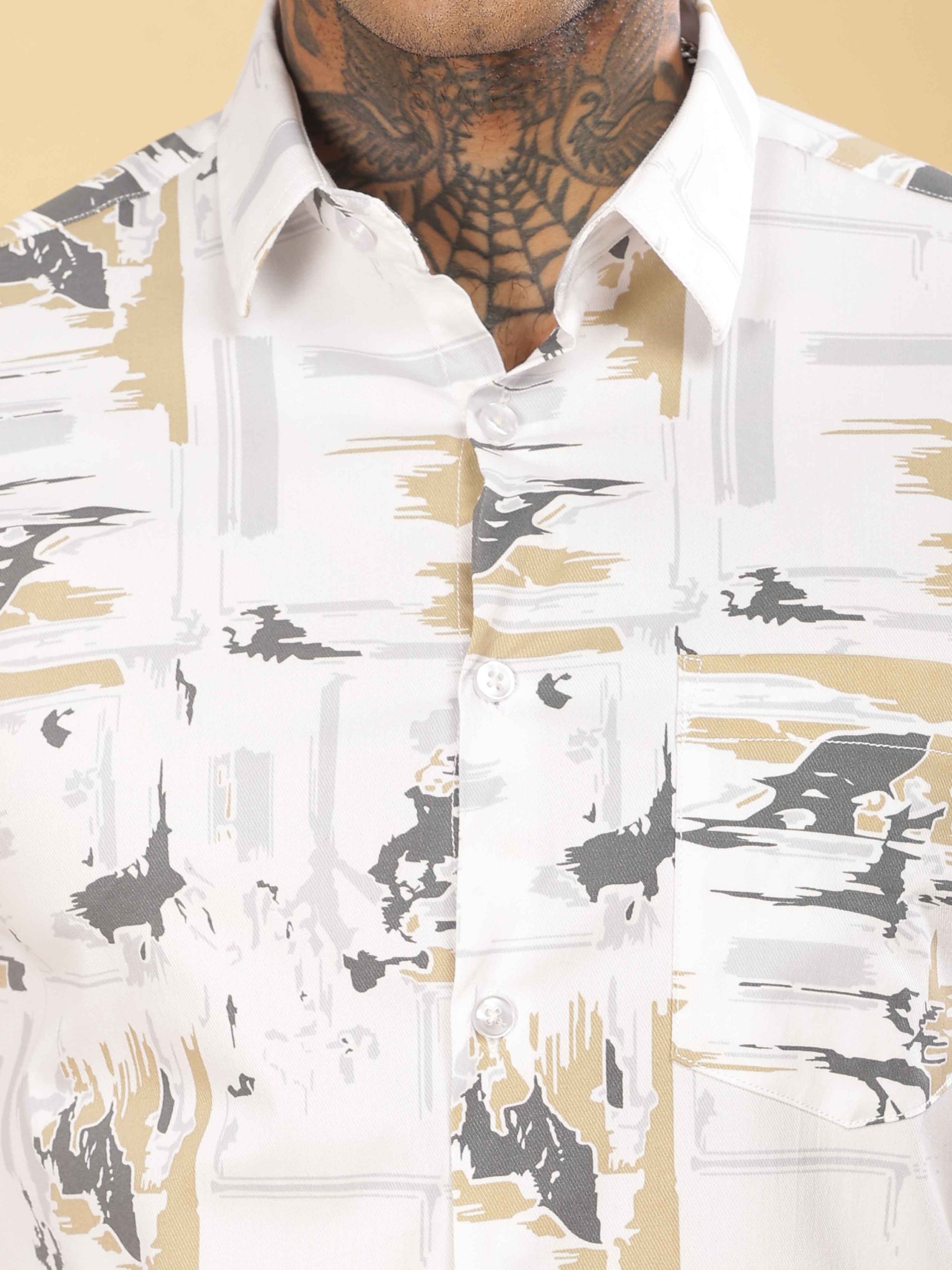  Grey & Golden Abstract Printed Shirt for Men