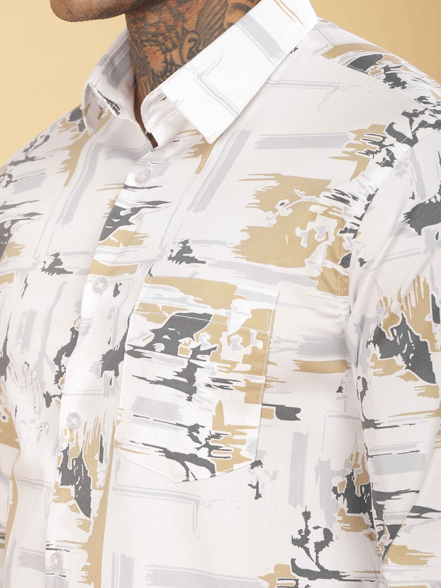  Grey & Golden Abstract Printed Shirt for Men