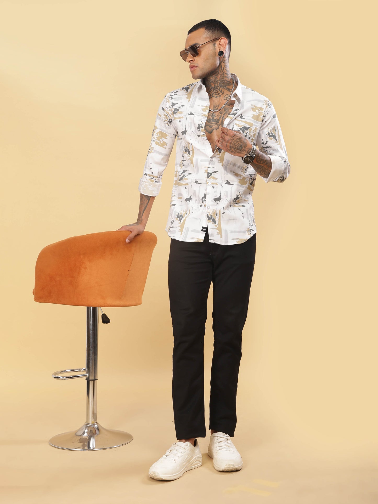  Grey & Golden Abstract Printed Shirt for Men