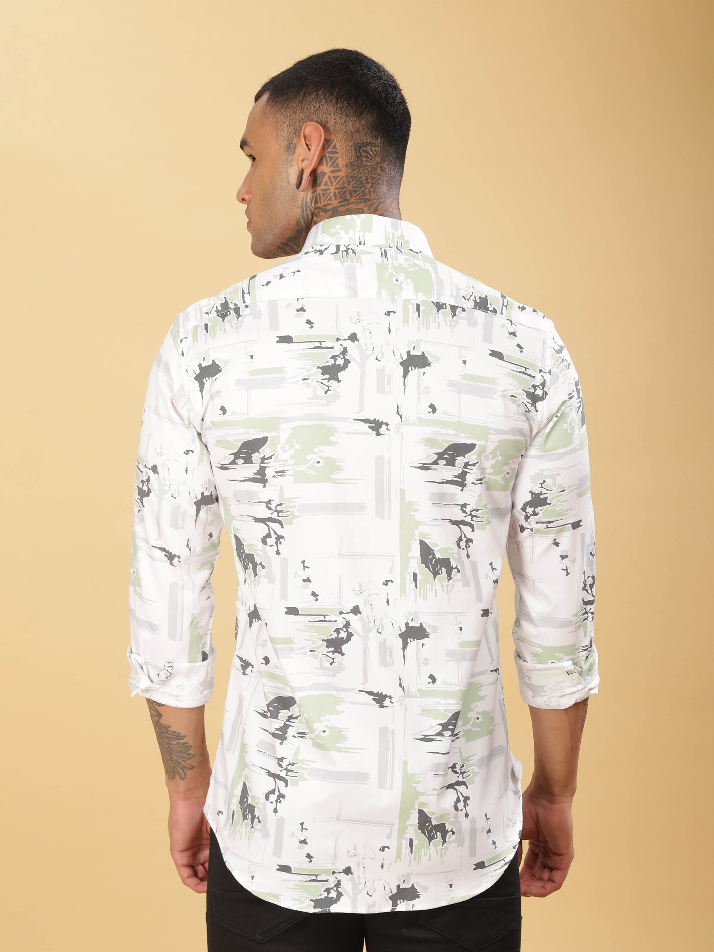 Grey & Pista Abstract Printed Shirt for Men