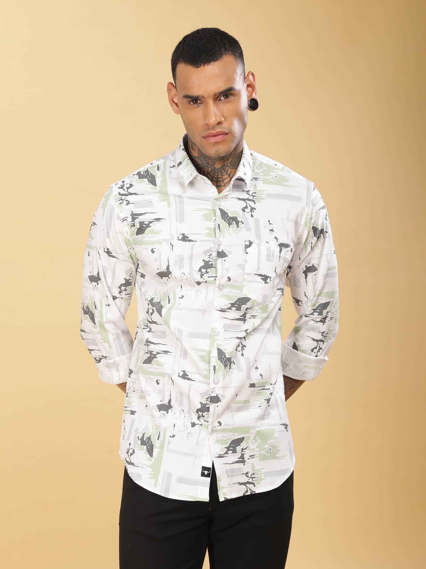 Grey & Pista Abstract Printed Shirt for Men