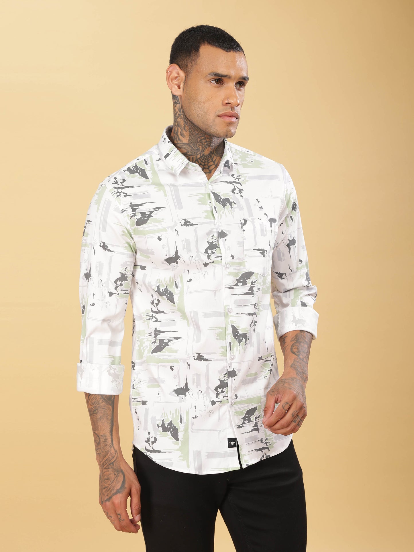 Grey & Pista Abstract Printed Shirt for Men