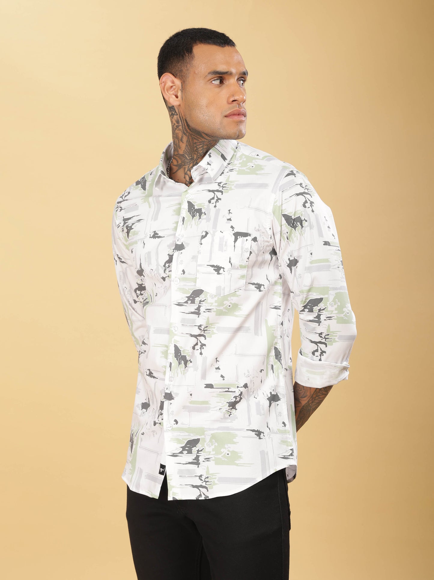 Grey & Pista Abstract Printed Shirt for Men