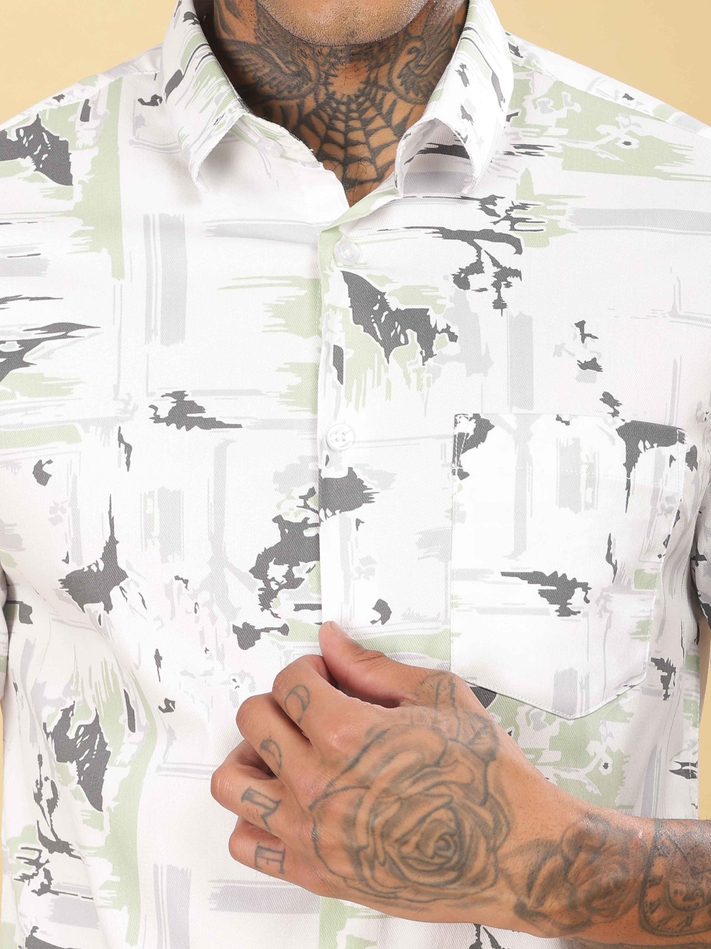 Grey & Pista Abstract Printed Shirt for Men