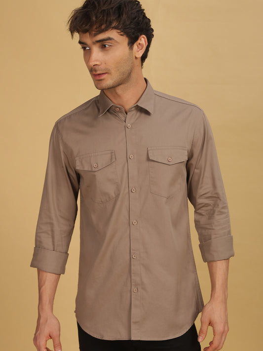 Mens Brown Double Pocket Shirt 