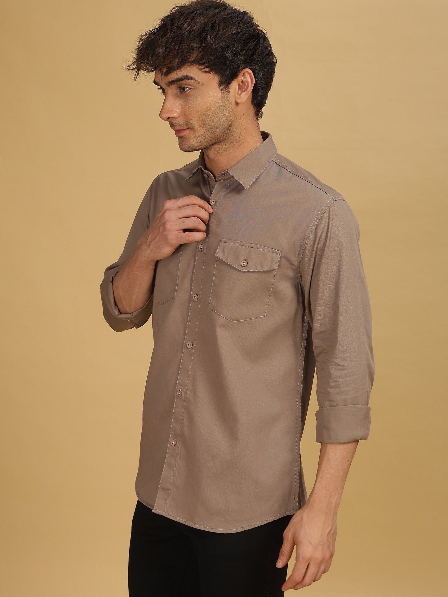 Mens Brown Double Pocket Shirt 