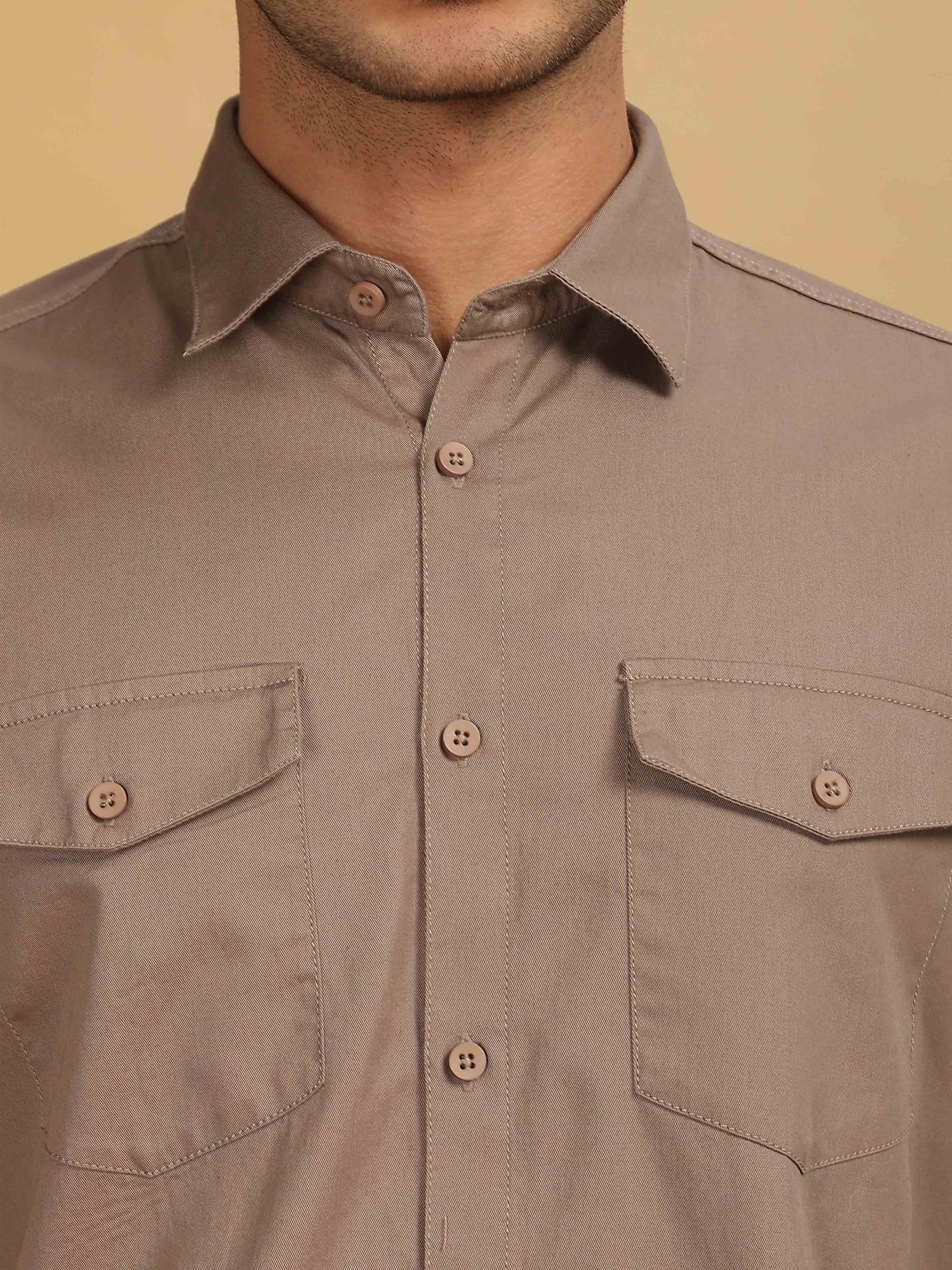 Mens Brown Double Pocket Shirt 