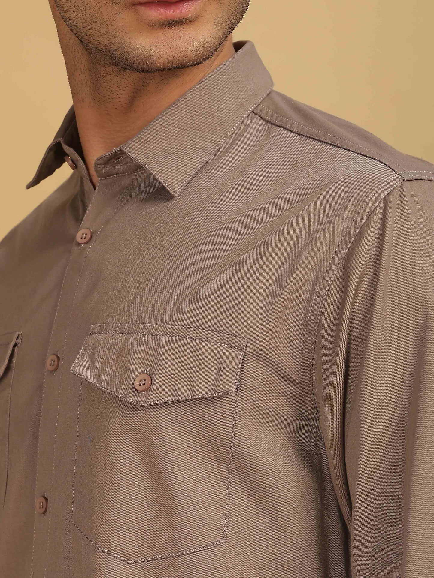 Mens Brown Double Pocket Shirt 