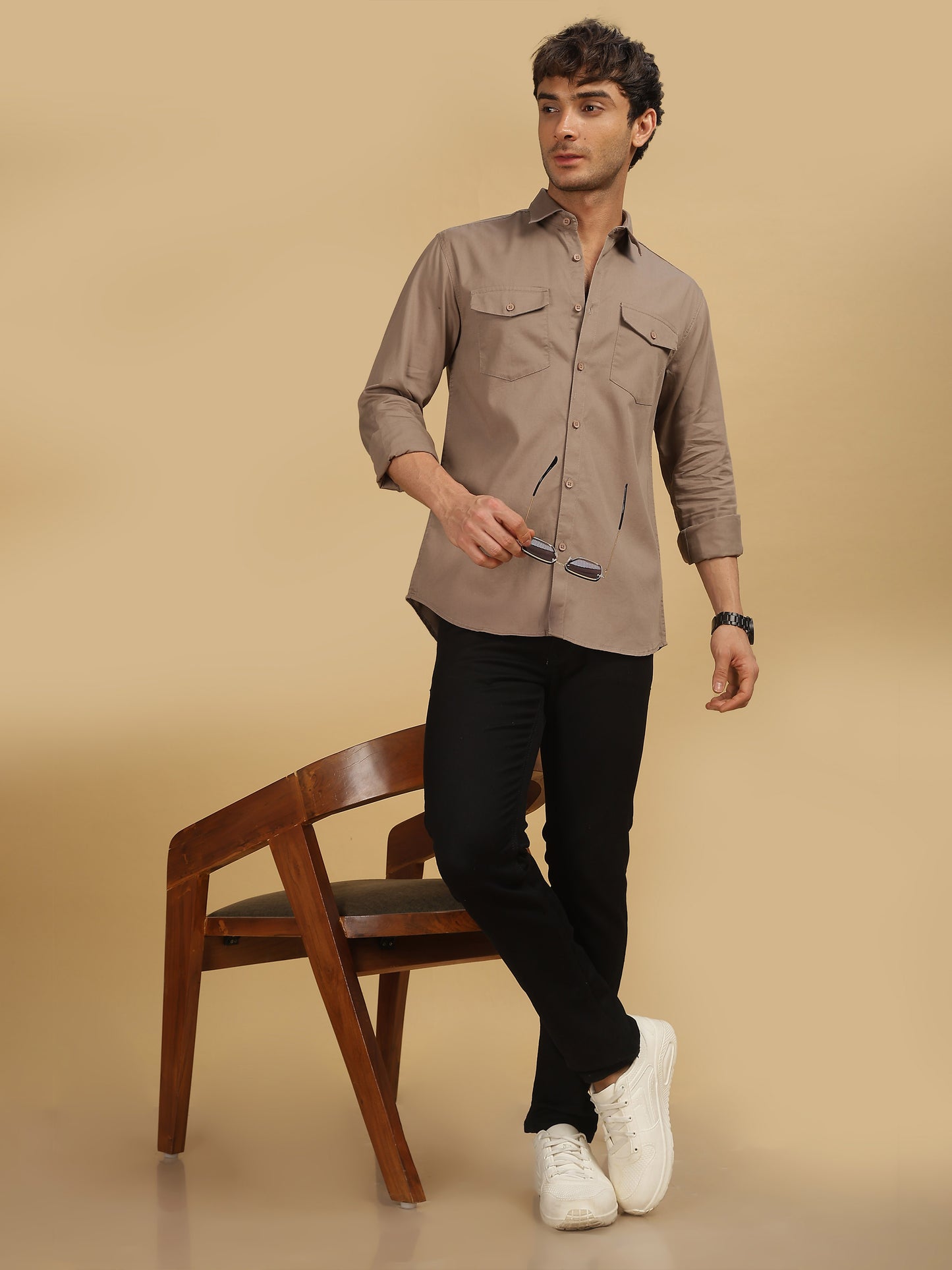 Mens Brown Double Pocket Shirt 