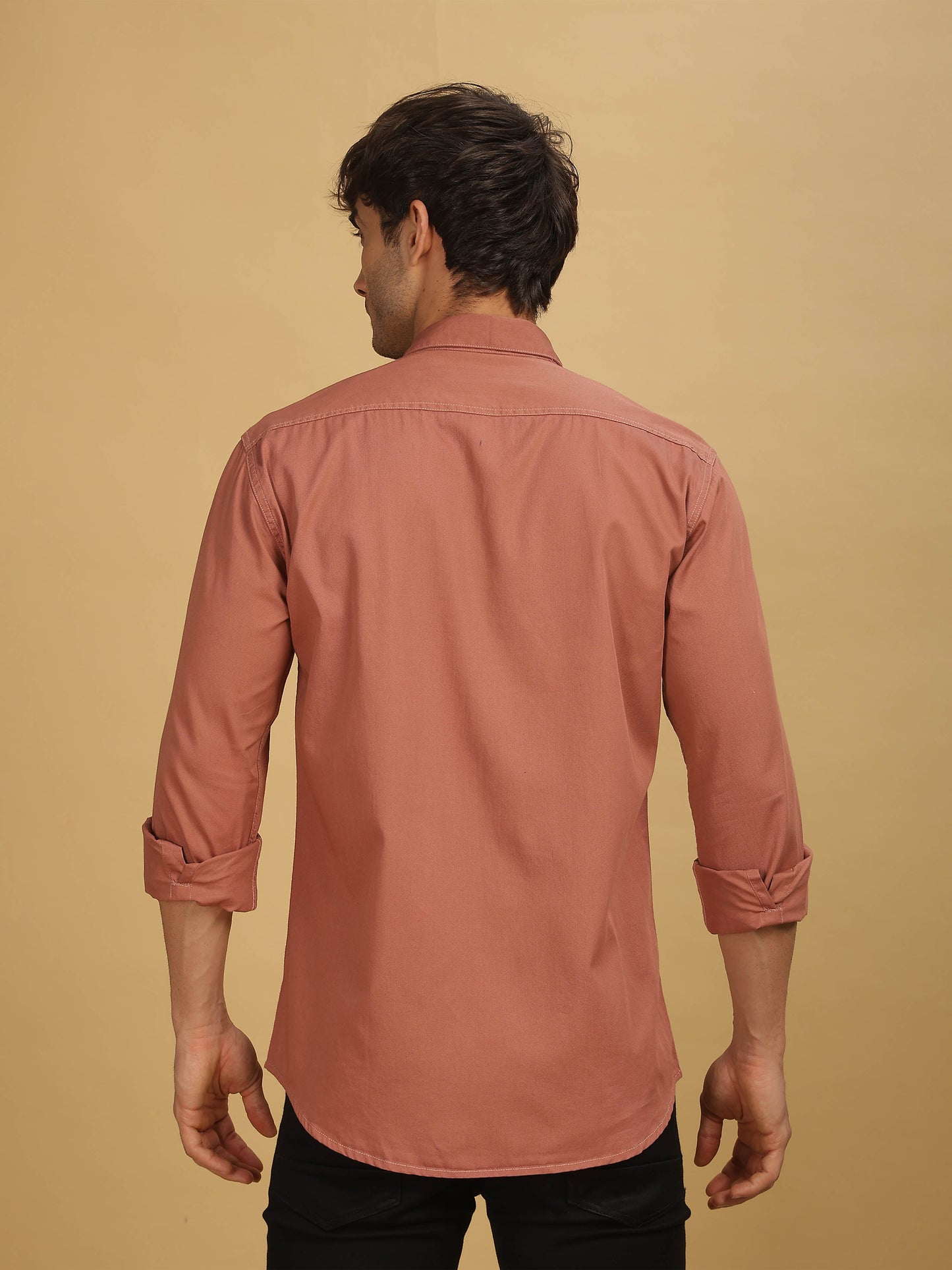 Mens Double Pocket Peach Colour Shirt 