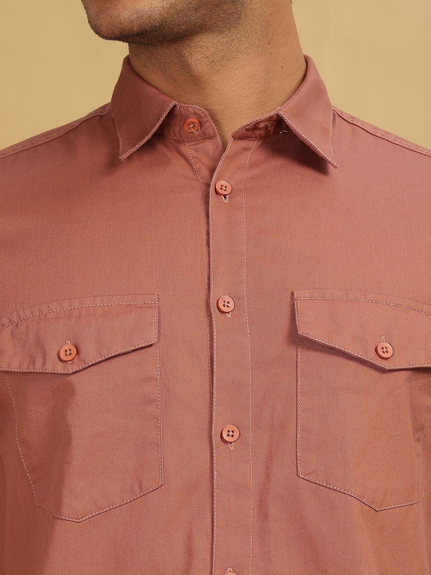 Mens Double Pocket Peach Colour Shirt 