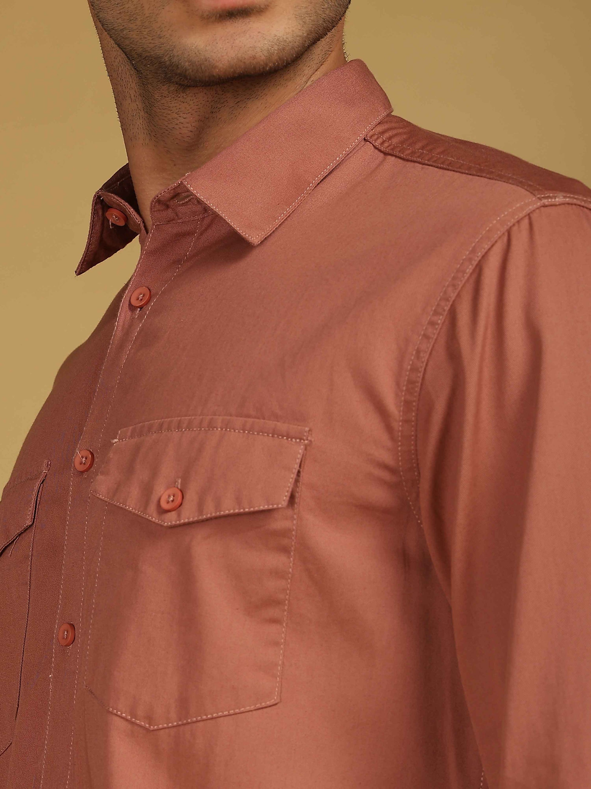 Mens Double Pocket Peach Colour Shirt 