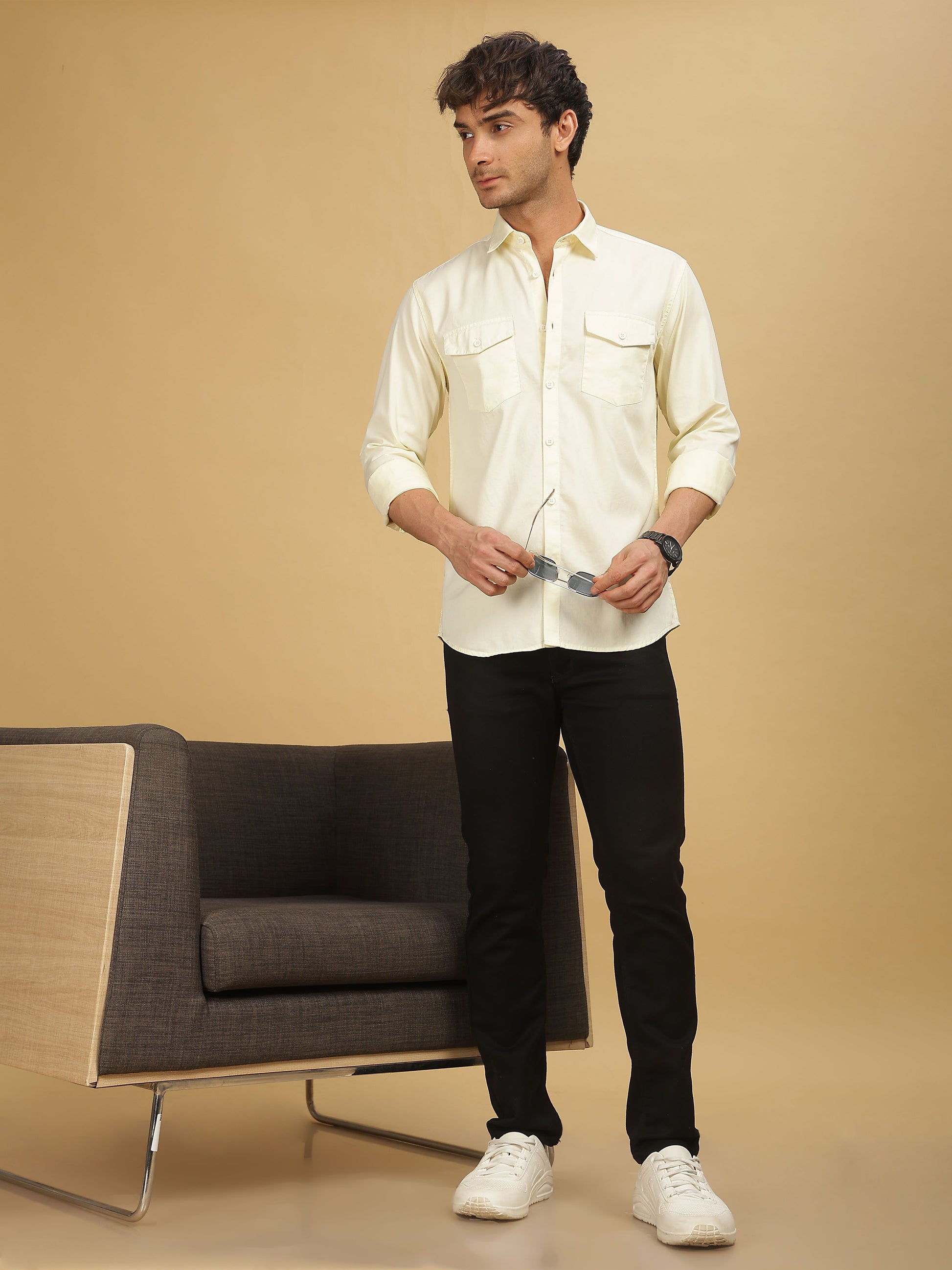 Double Pocket White Shirt for Men 