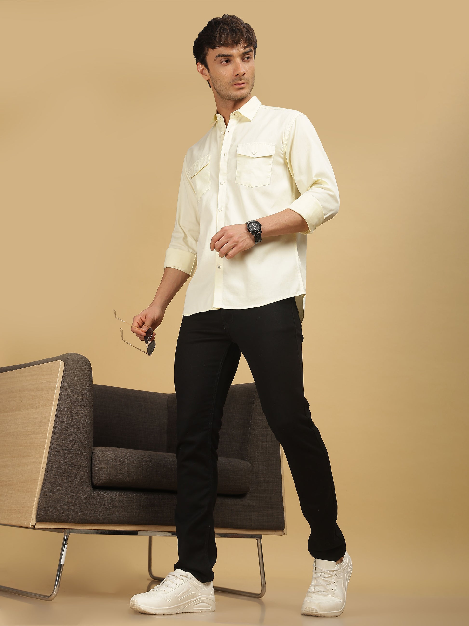 Double Pocket White Shirt for Men 