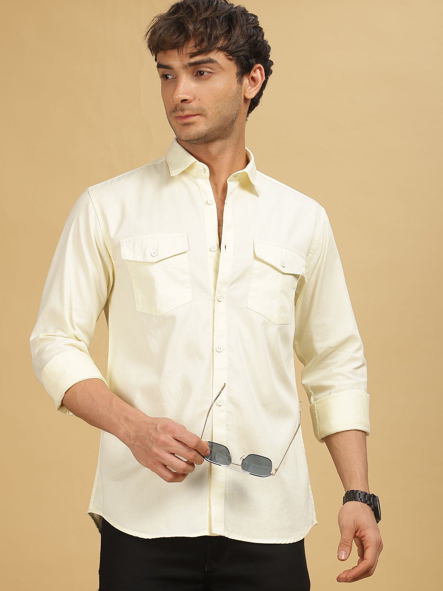 Double Pocket White Shirt for Men 