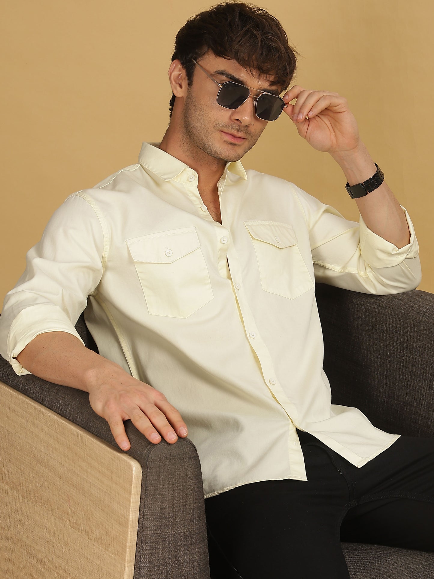 Double Pocket White Shirt for Men 