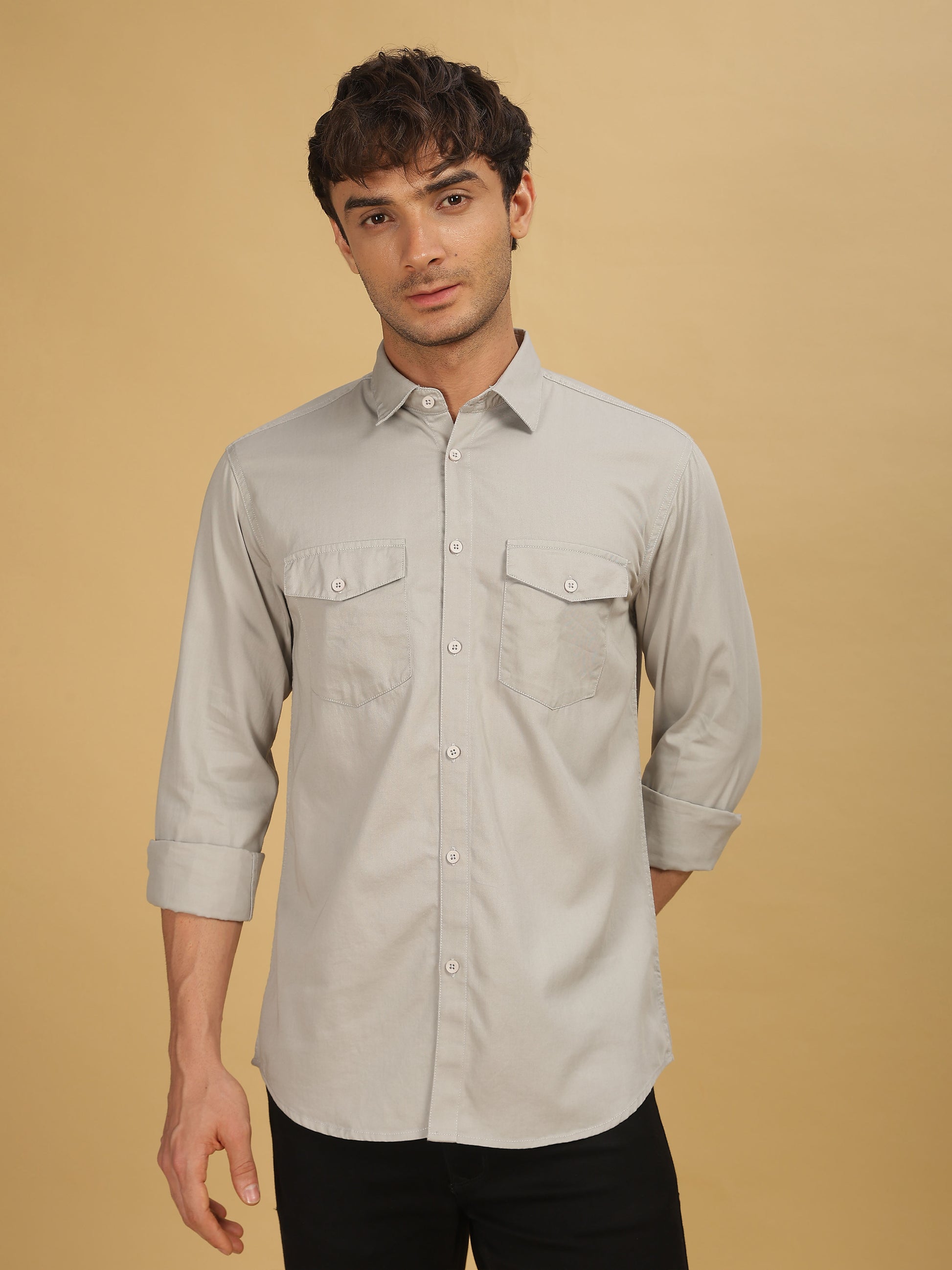 Grey Double Pocket Shirt for Men