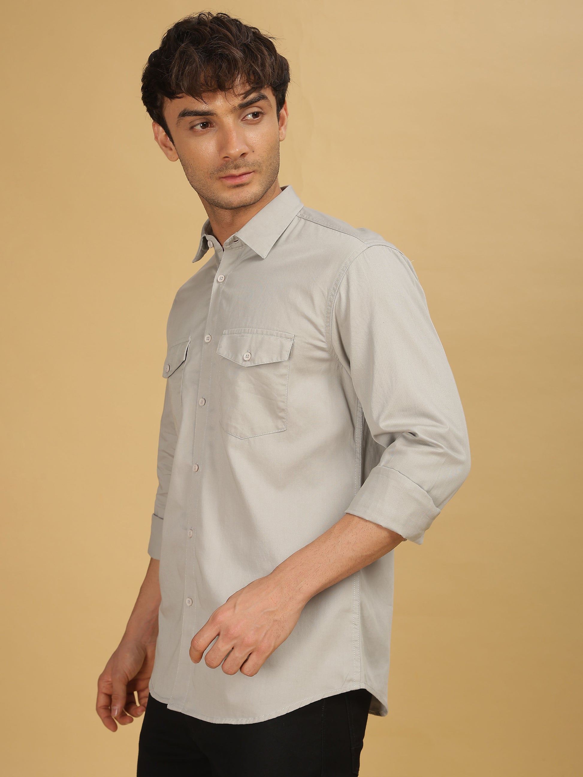 Grey Double Pocket Shirt for Men