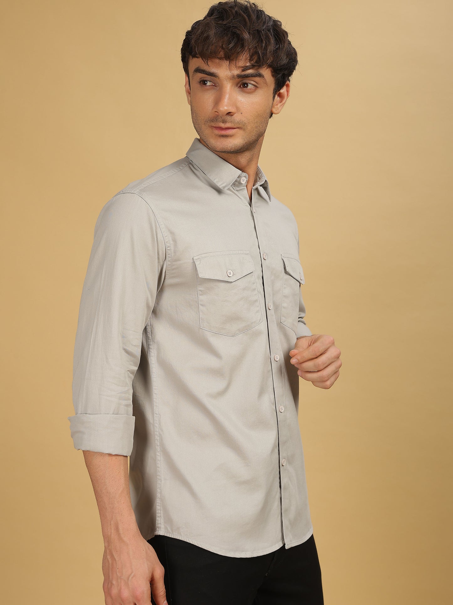 Grey Double Pocket Shirt for Men