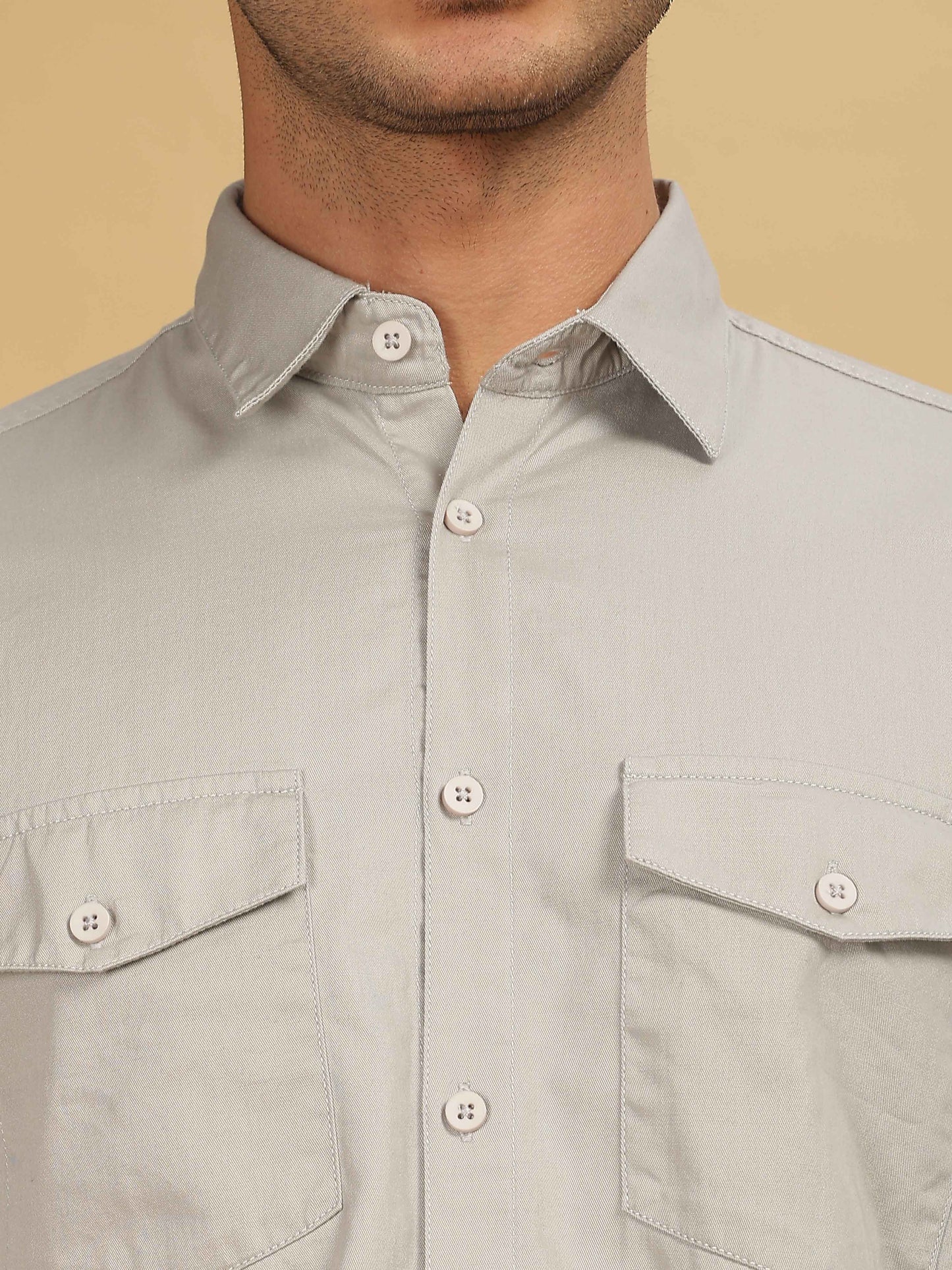 Grey Double Pocket Shirt for Men