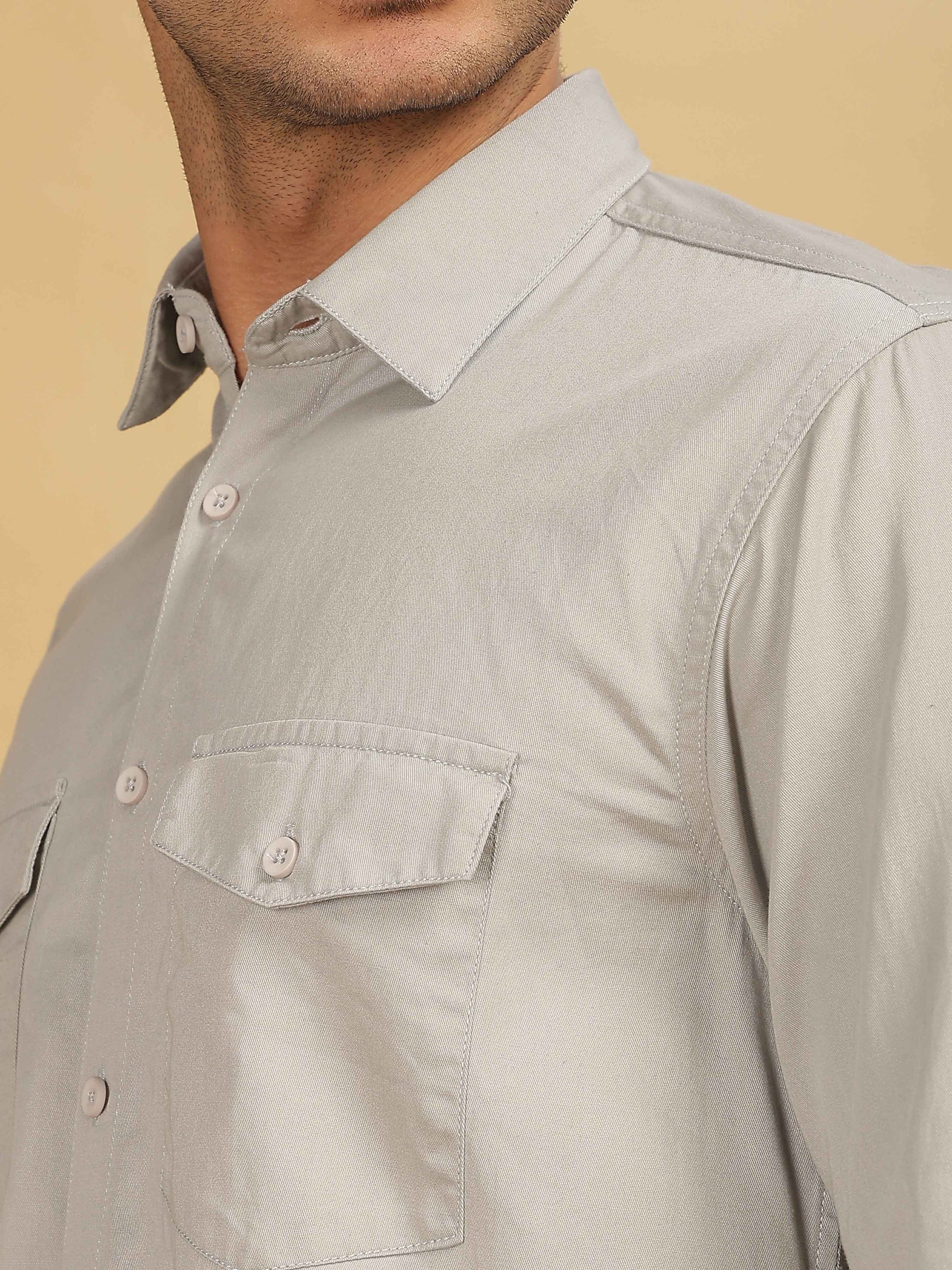 Grey Double Pocket Shirt for Men