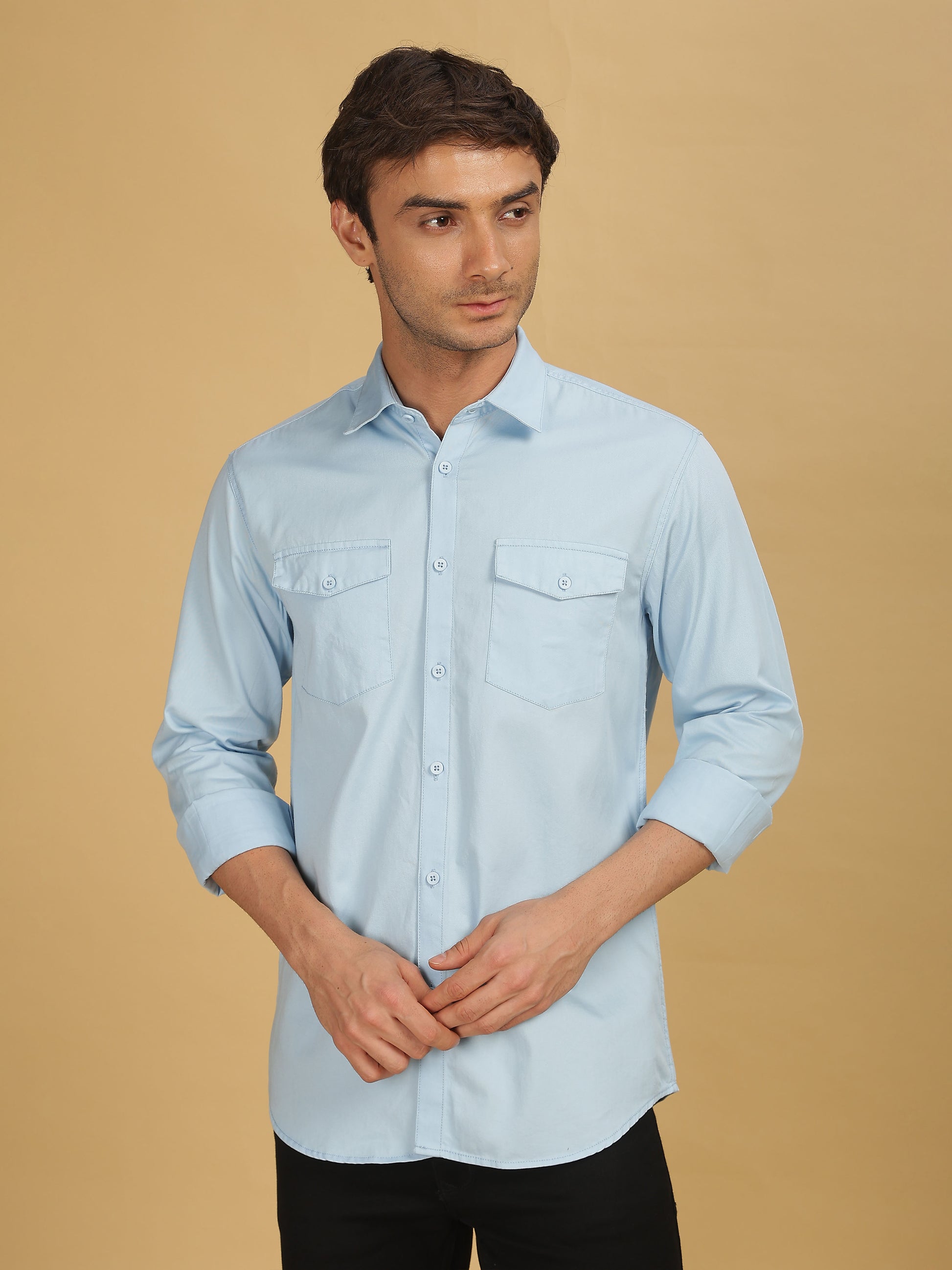 Sky Blue Double Pocket Shirts for Men