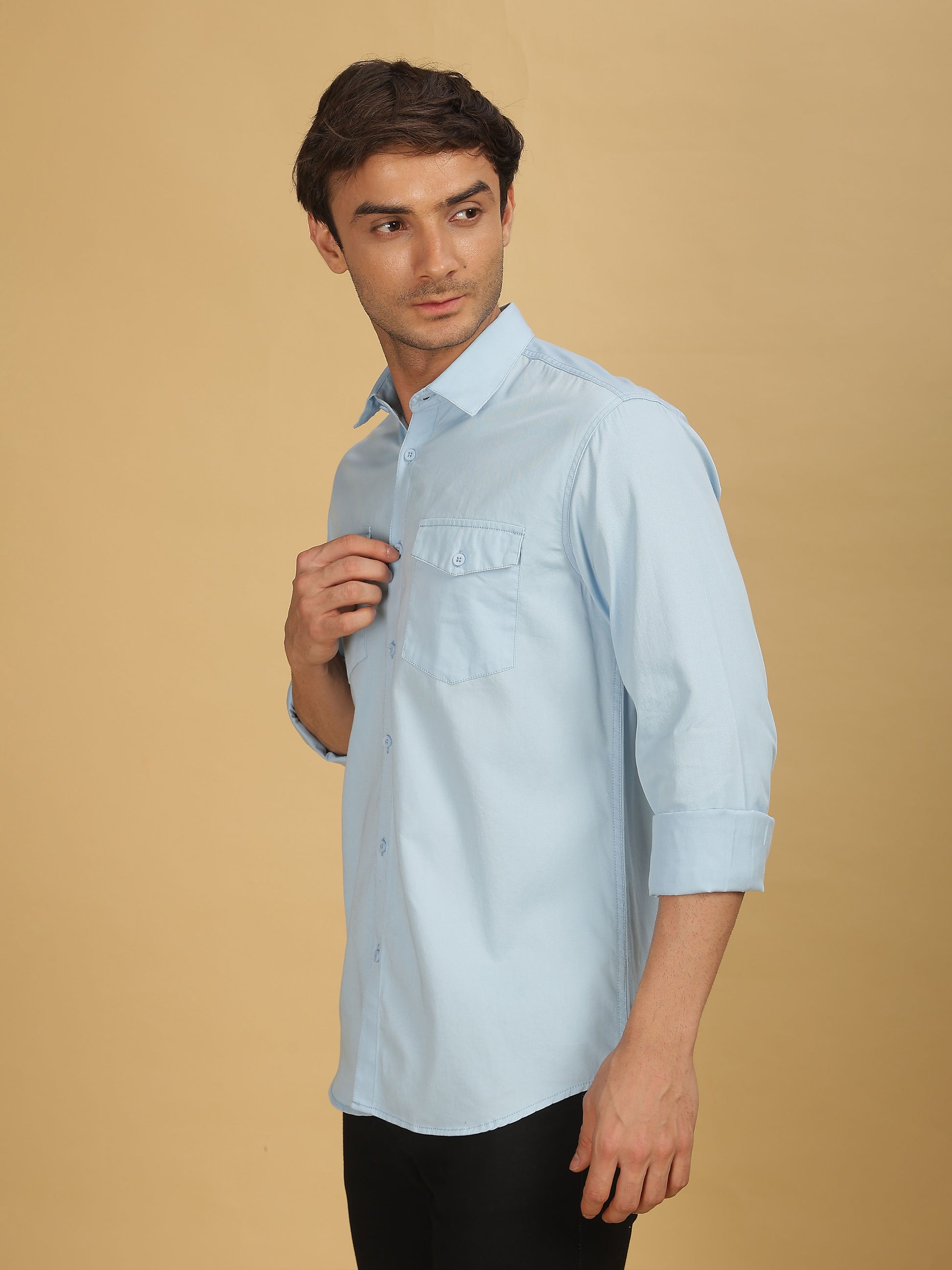 Sky Blue Double Pocket Shirts for Men