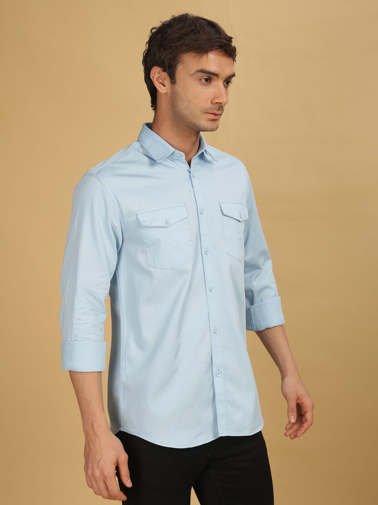 Sky Blue Double Pocket Shirts for Men