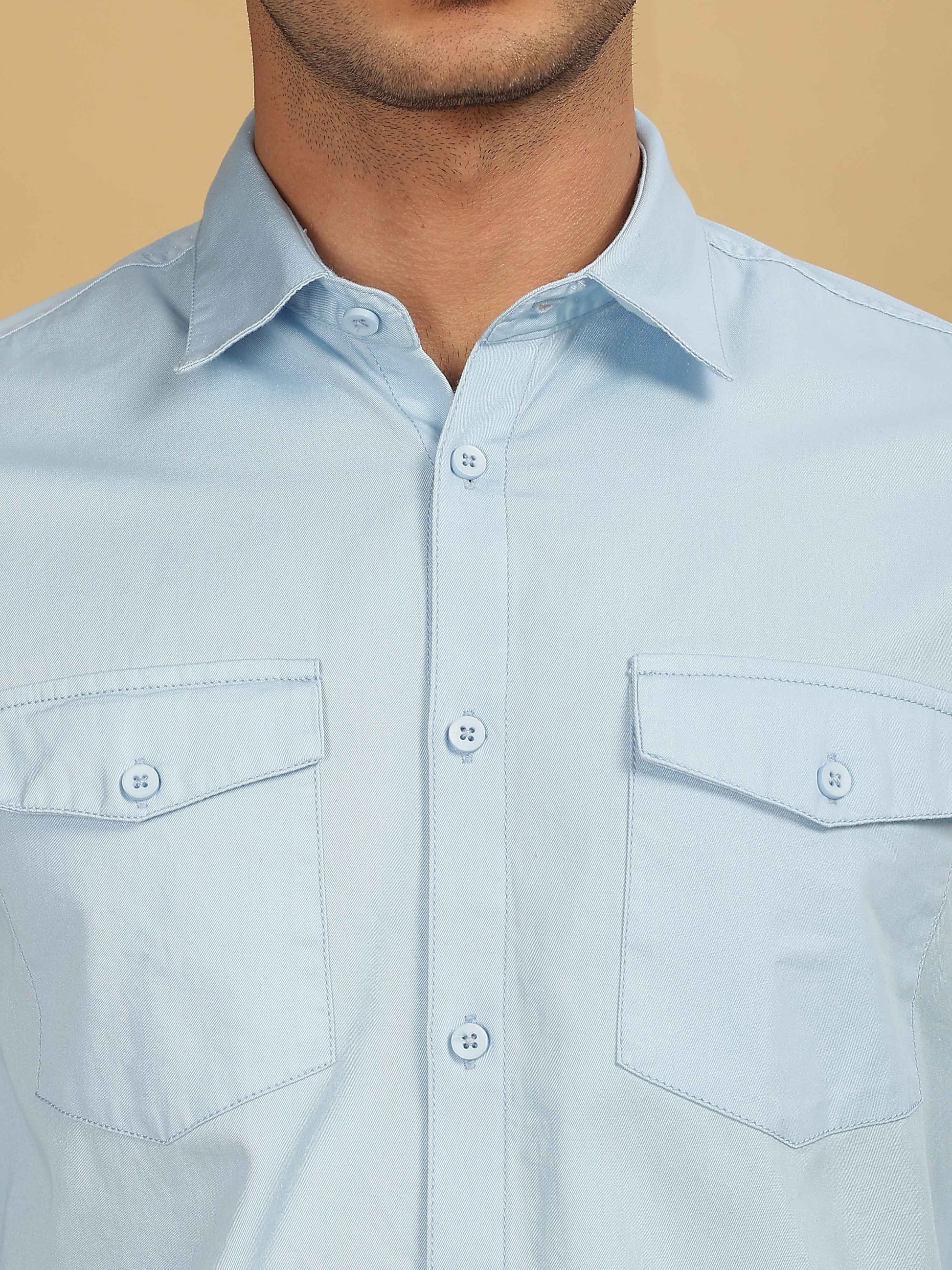 Sky Blue Double Pocket Shirts for Men