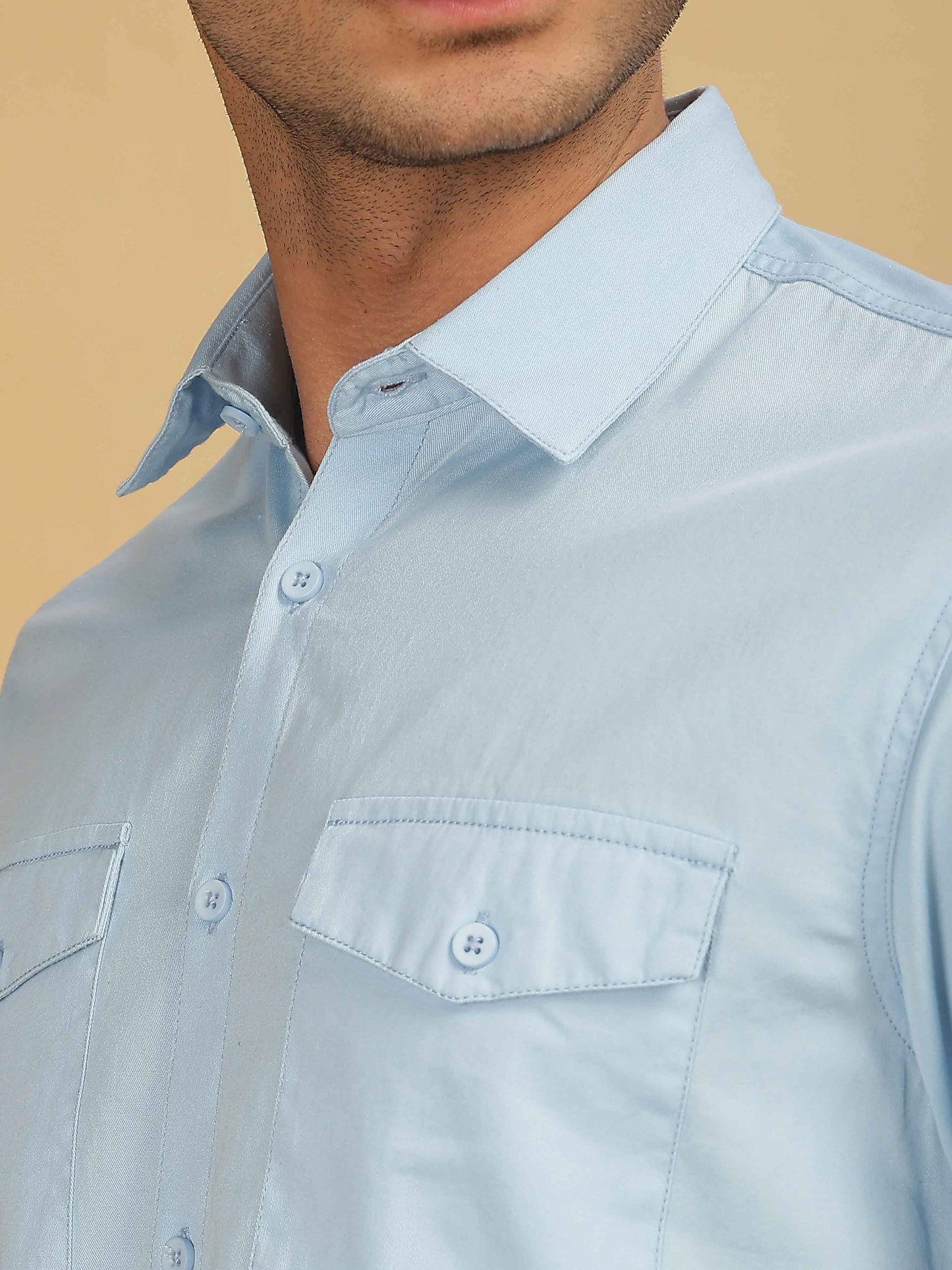 Sky Blue Double Pocket Shirts for Men