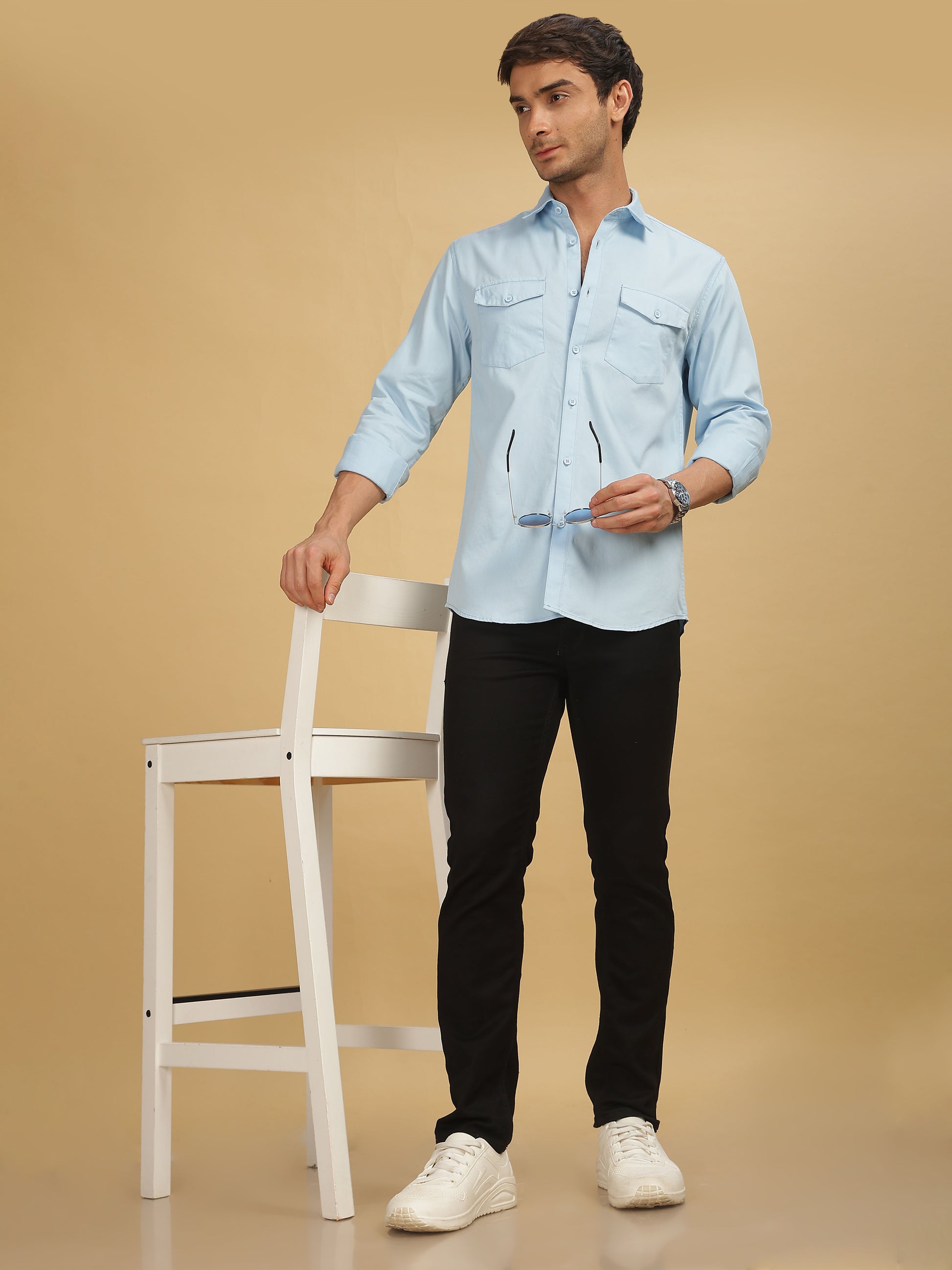 Sky Blue Double Pocket Shirts for Men