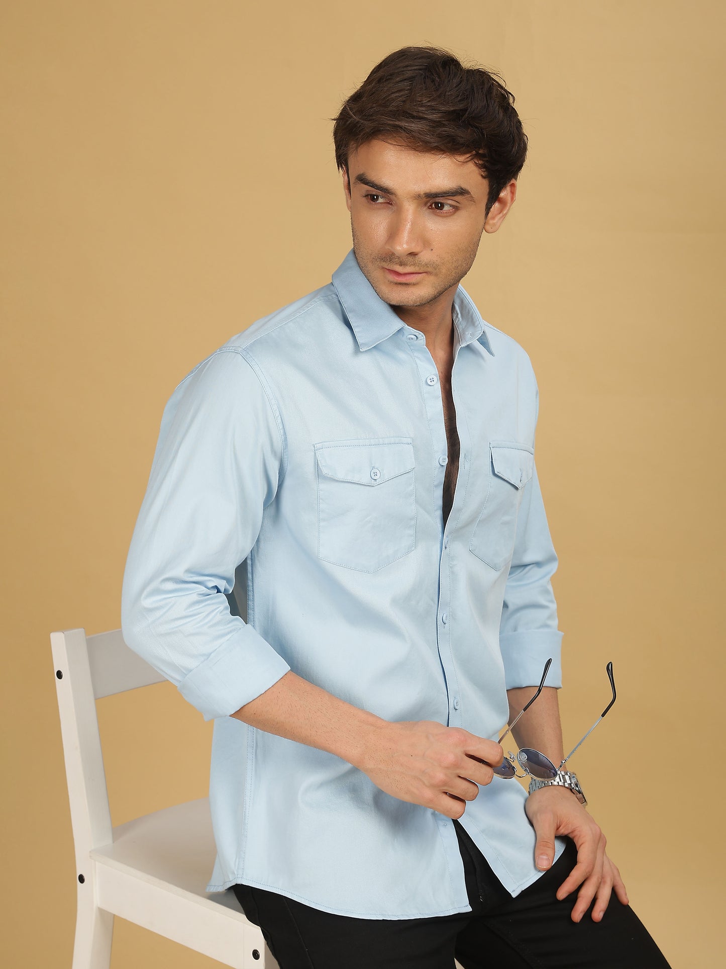 Sky Blue Double Pocket Shirts for Men