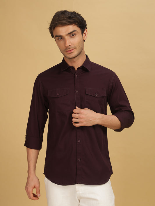 Maroon Double Pocket Shirt for Men