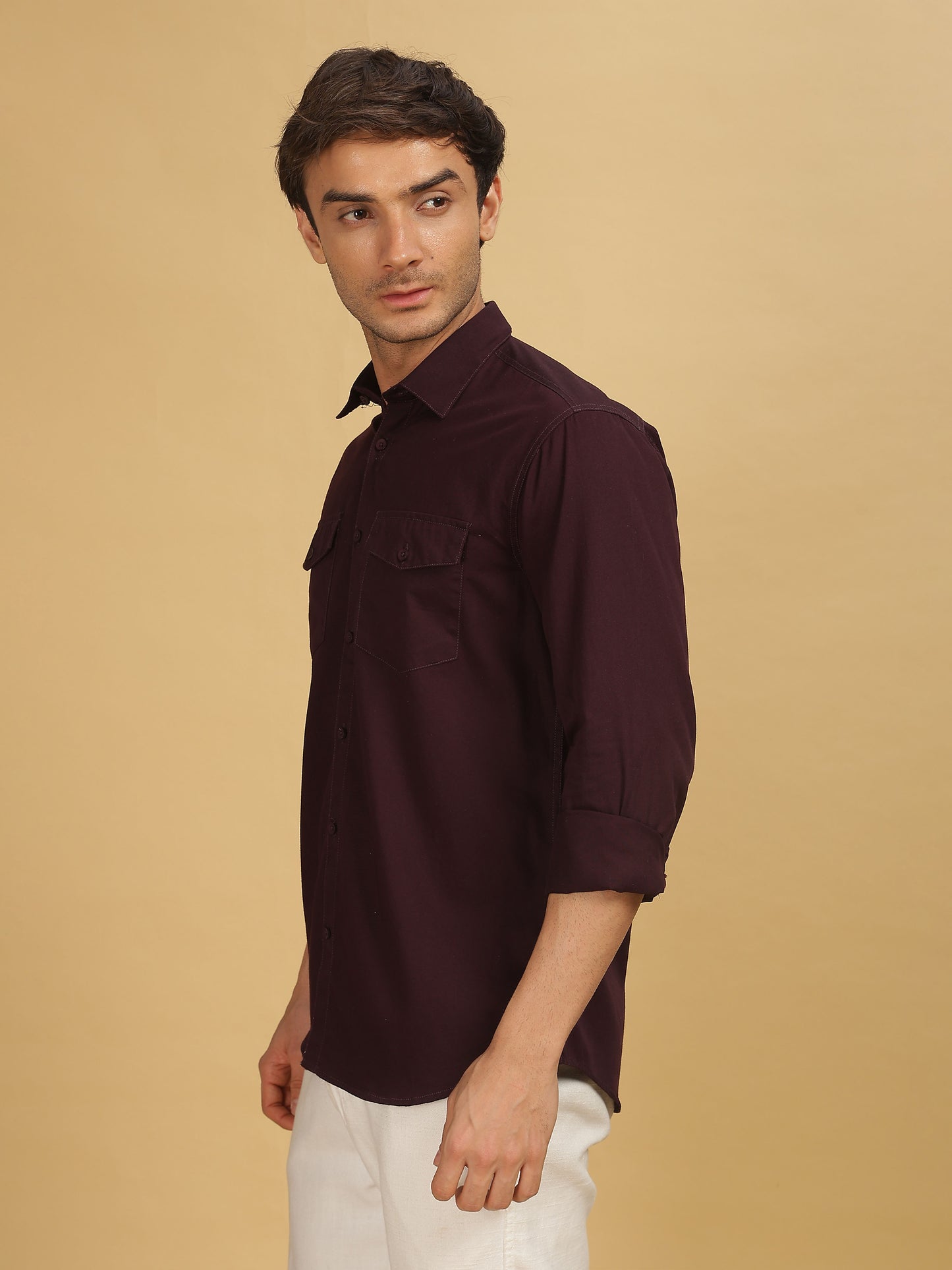 Maroon Double Pocket Shirt for Men