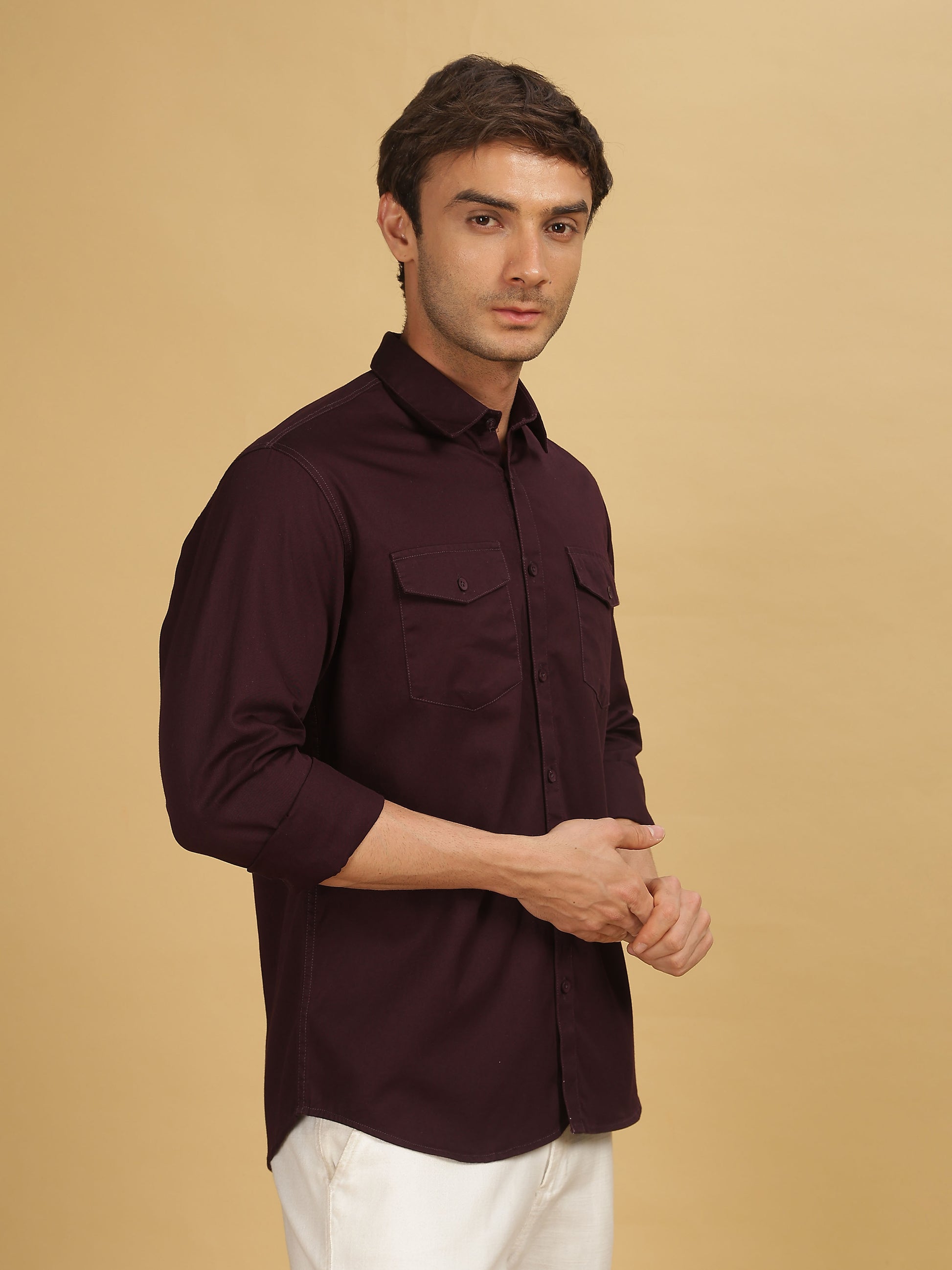 Maroon Double Pocket Shirt for Men