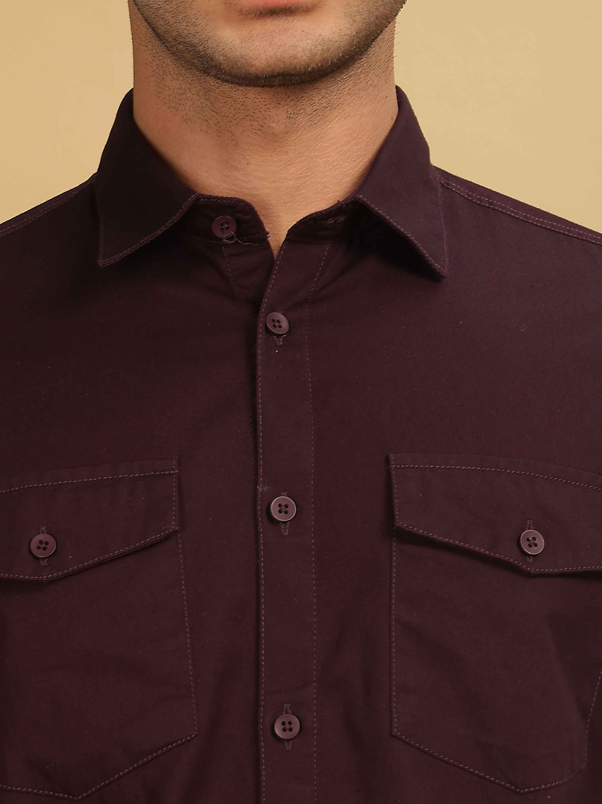 Maroon Double Pocket Shirt for Men