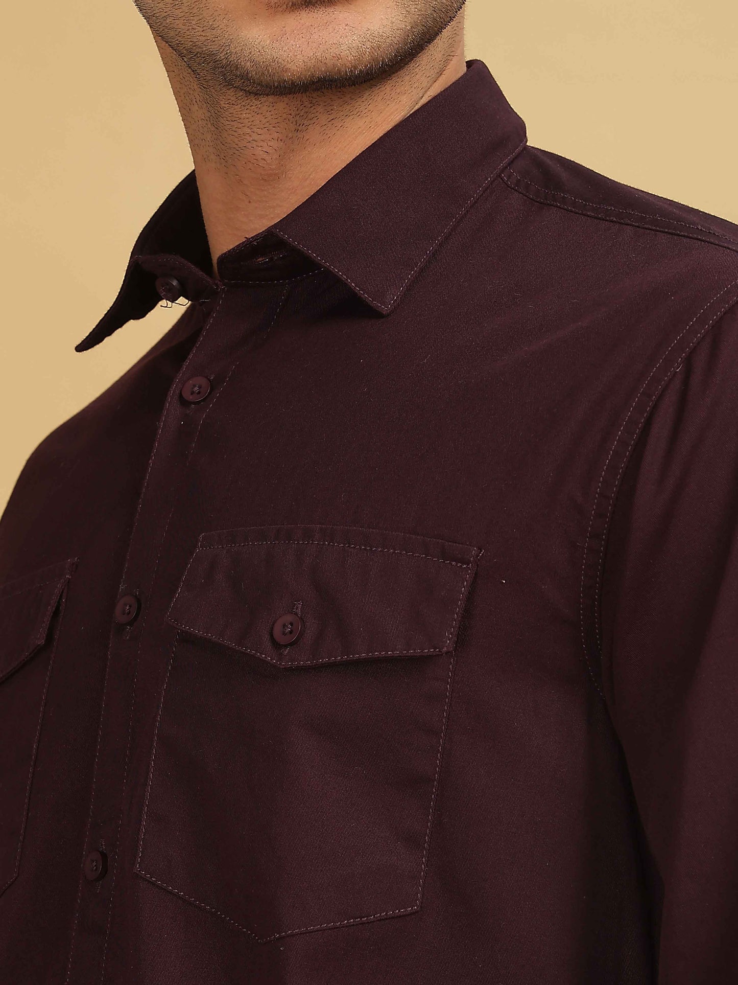 Maroon Double Pocket Shirt for Men