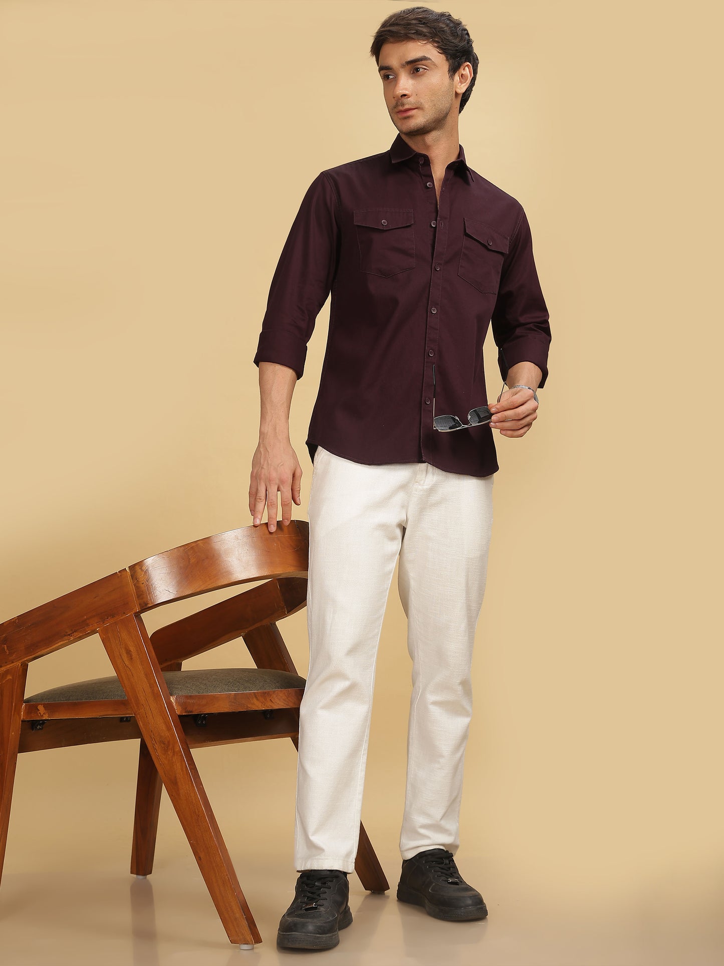 Maroon Double Pocket Shirt for Men