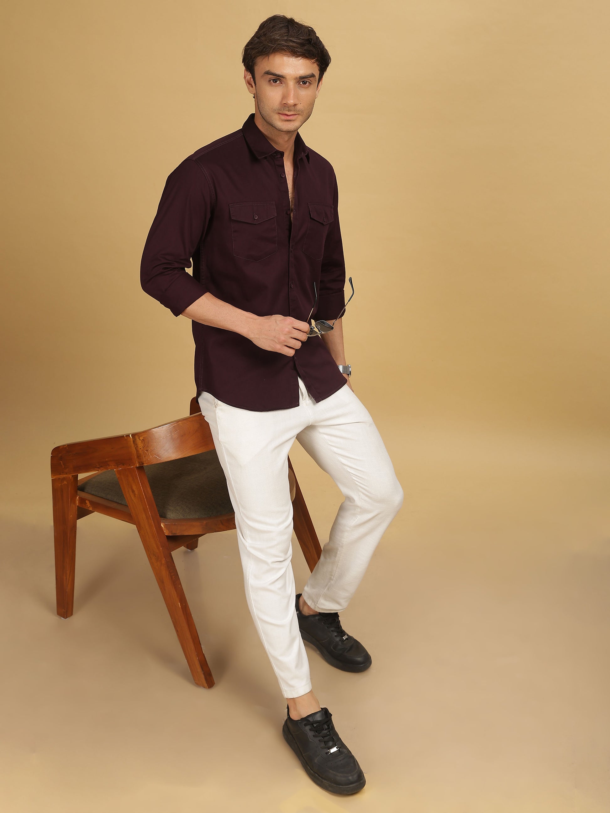 Maroon Double Pocket Shirt for Men