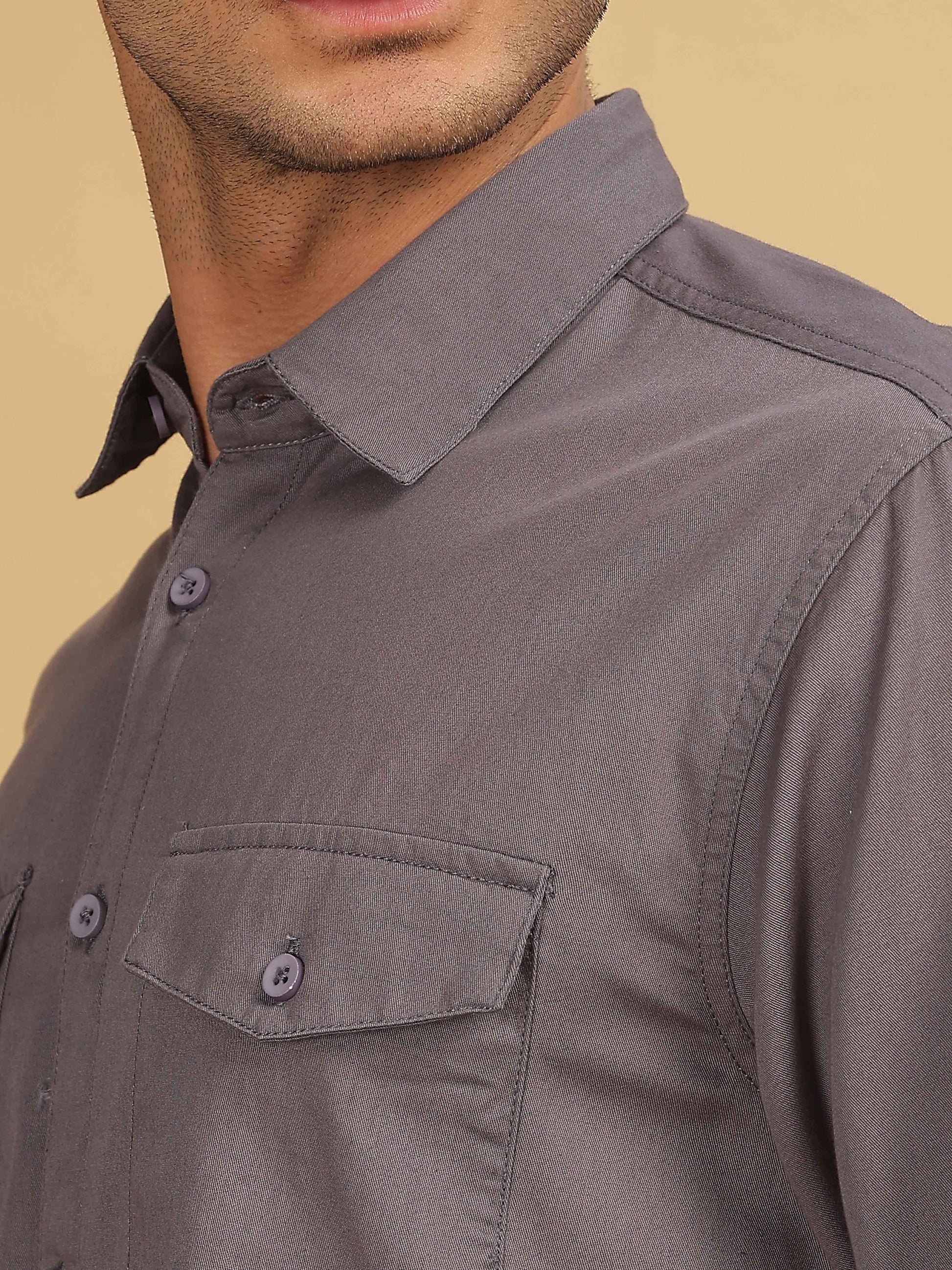 Dark Grey Double Pocket Shirt