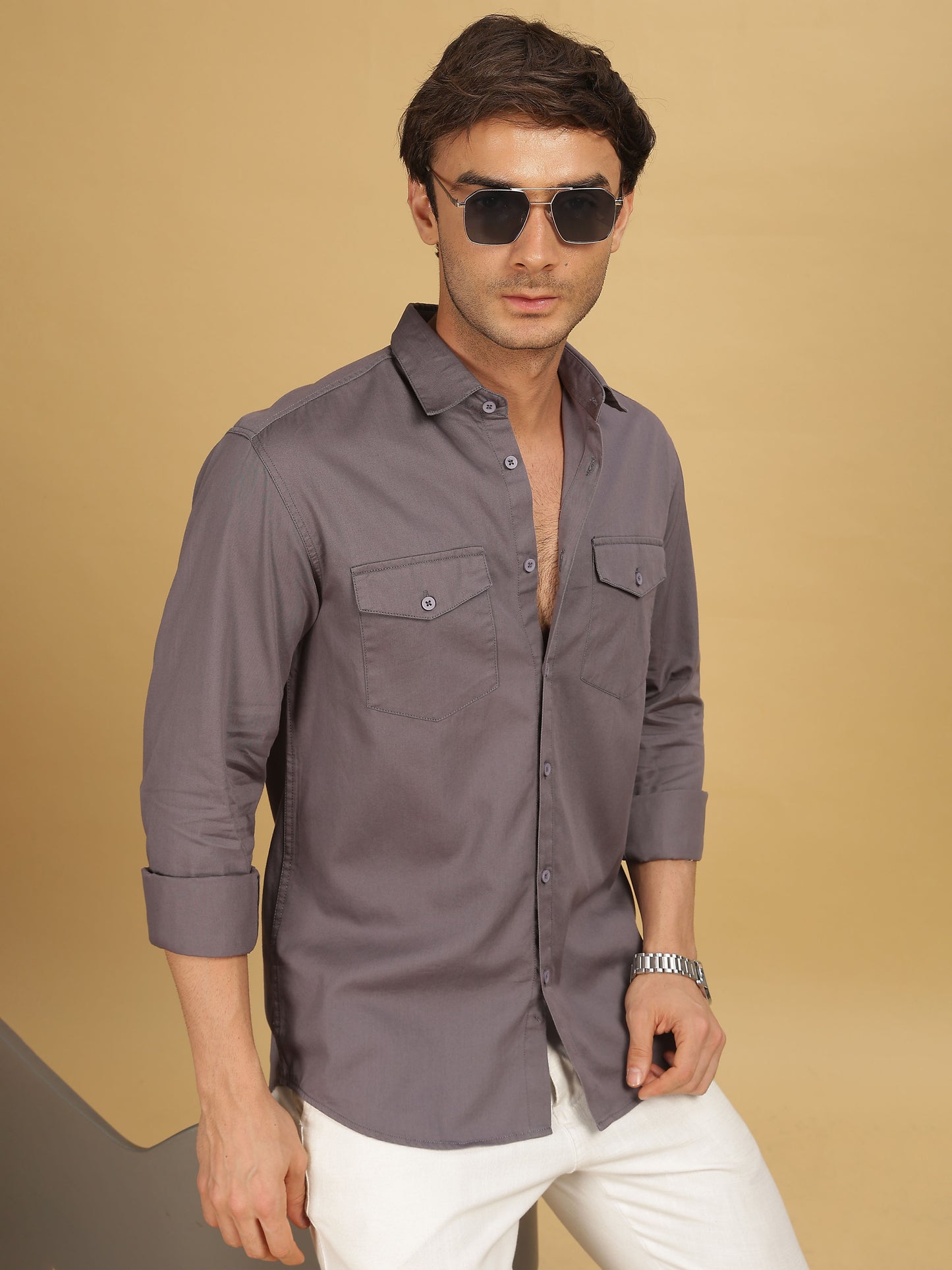 Dark Grey Double Pocket Shirt